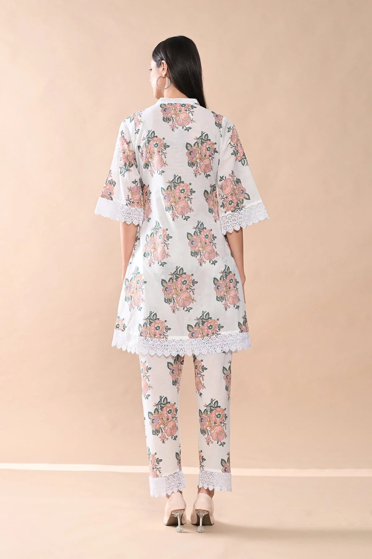 White Printed A-line Kurta 2 Pcs Set - Image 5