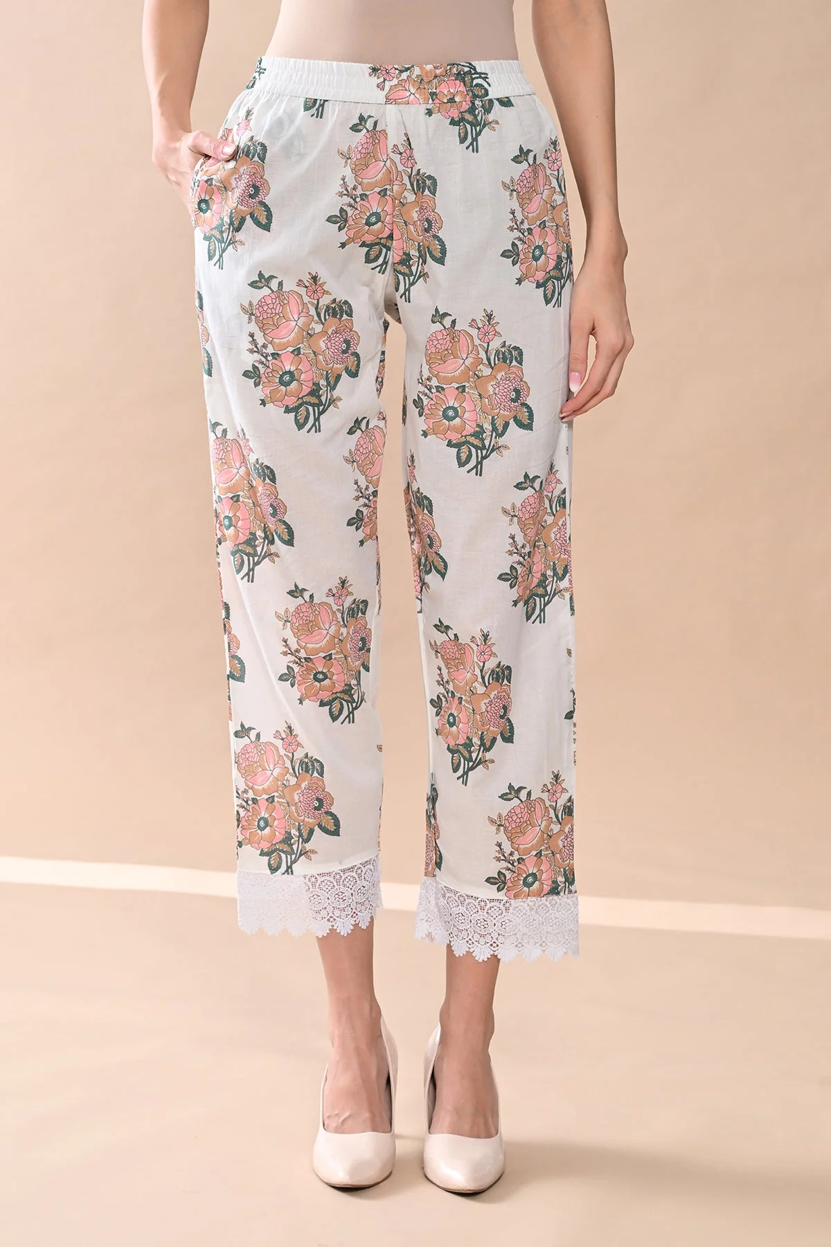 White Printed A-line Kurta 2 Pcs Set - Image 6