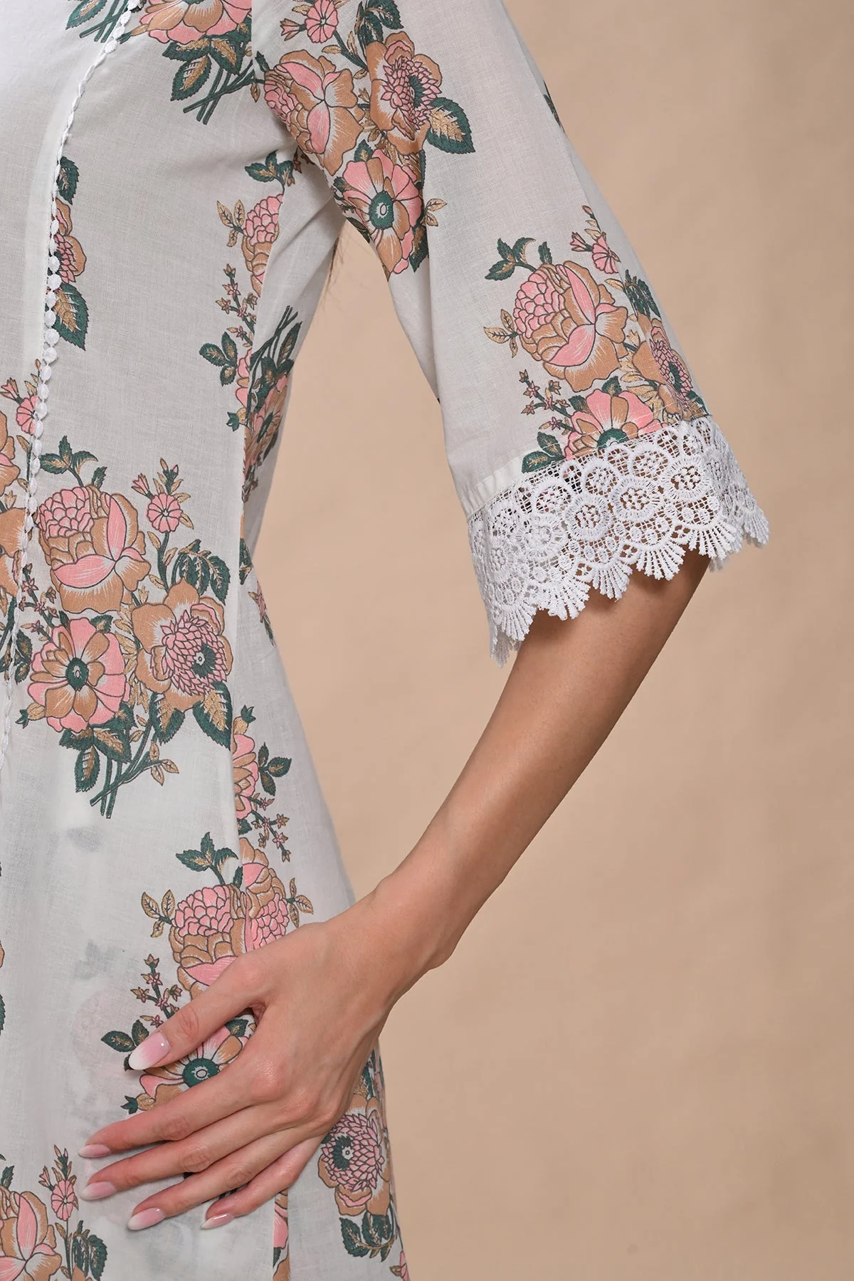 White Printed A-line Kurta 2 Pcs Set - Image 7