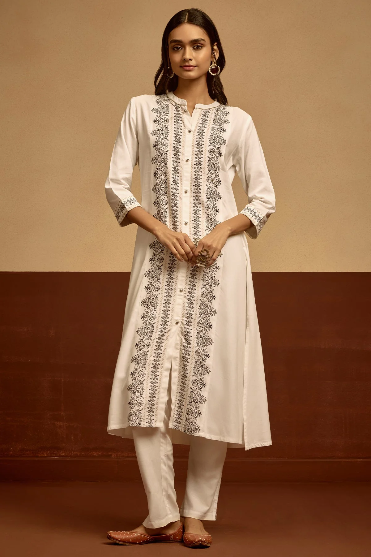 White Printed Kurta 2 Pcs Set