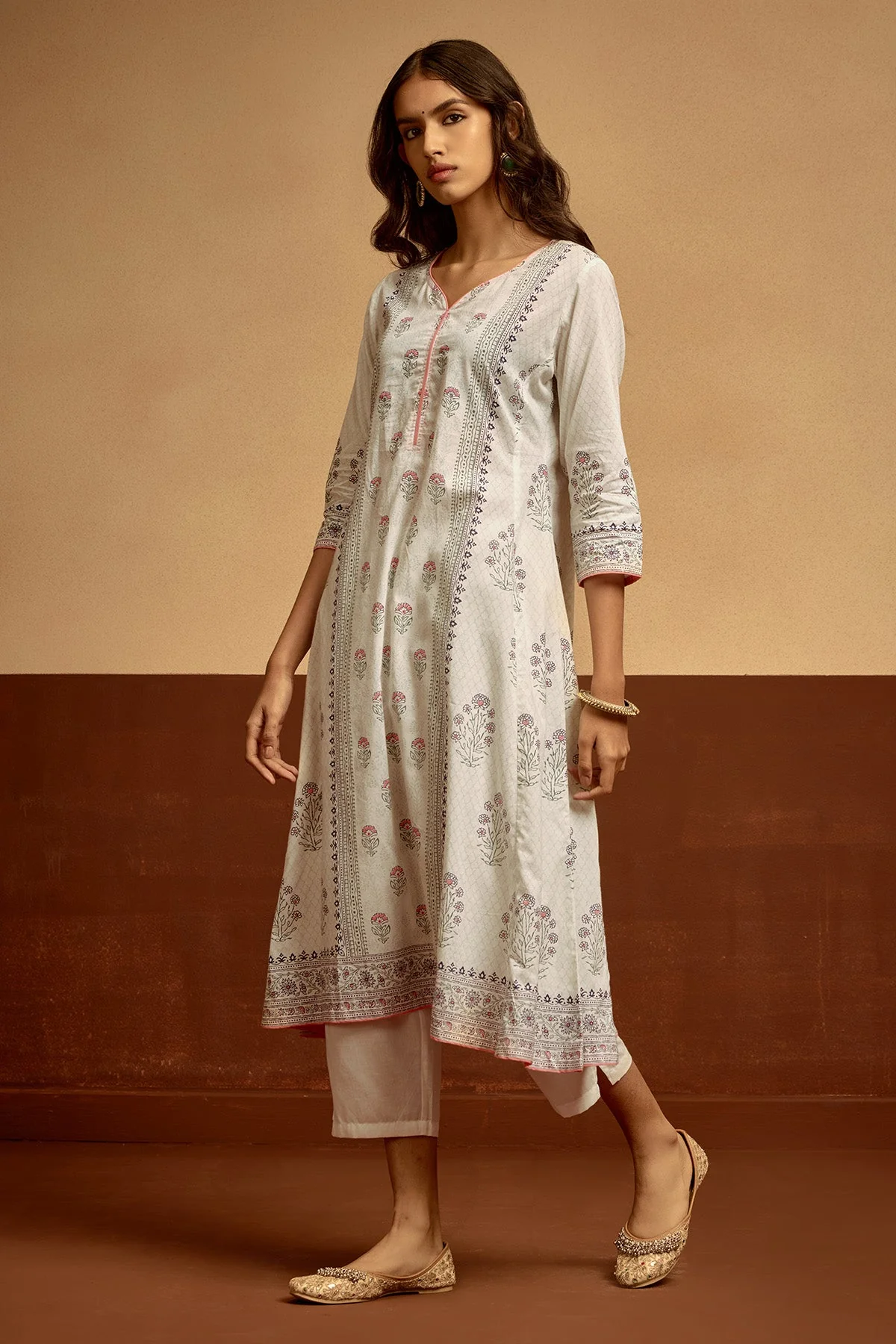 White Printed Kurta 3 Pcs Set
