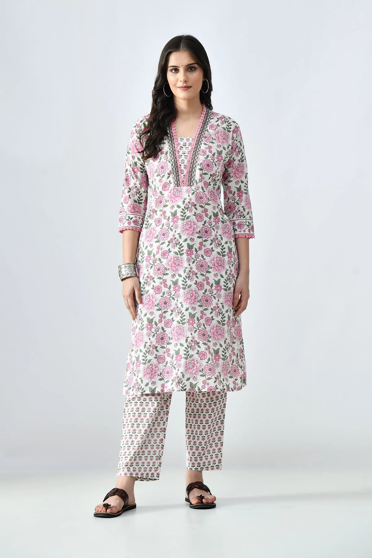 White Printed Kurta 2 Pcs Set