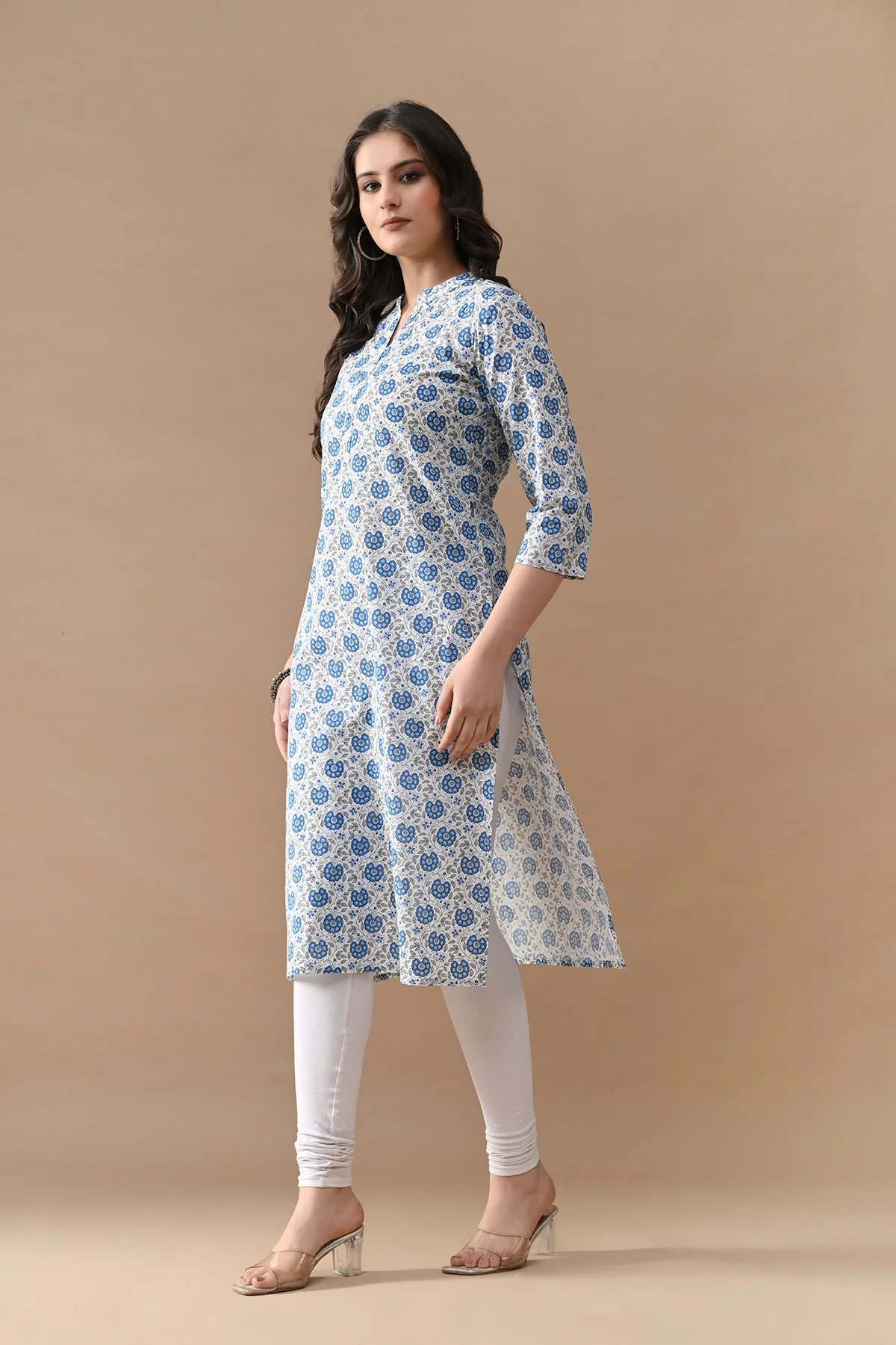 White Printed Straight Kurta - Image 3