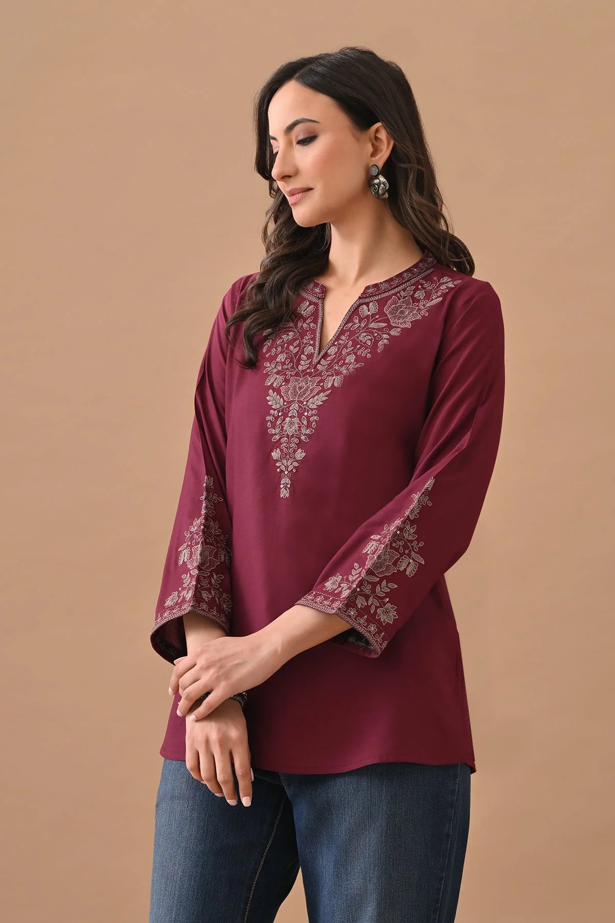 Wine Embroidered Straight Top - Image 2
