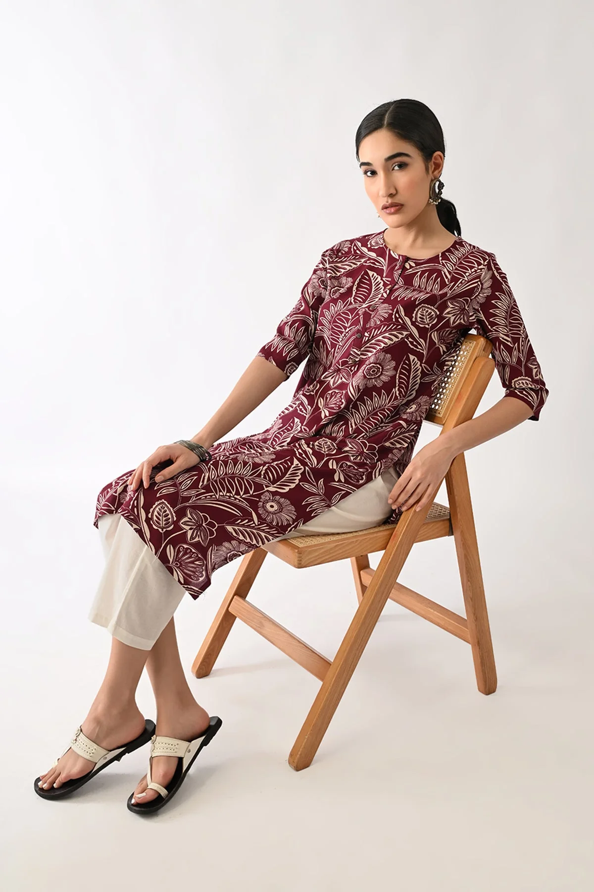 Wine Printed Kurta - Image 2