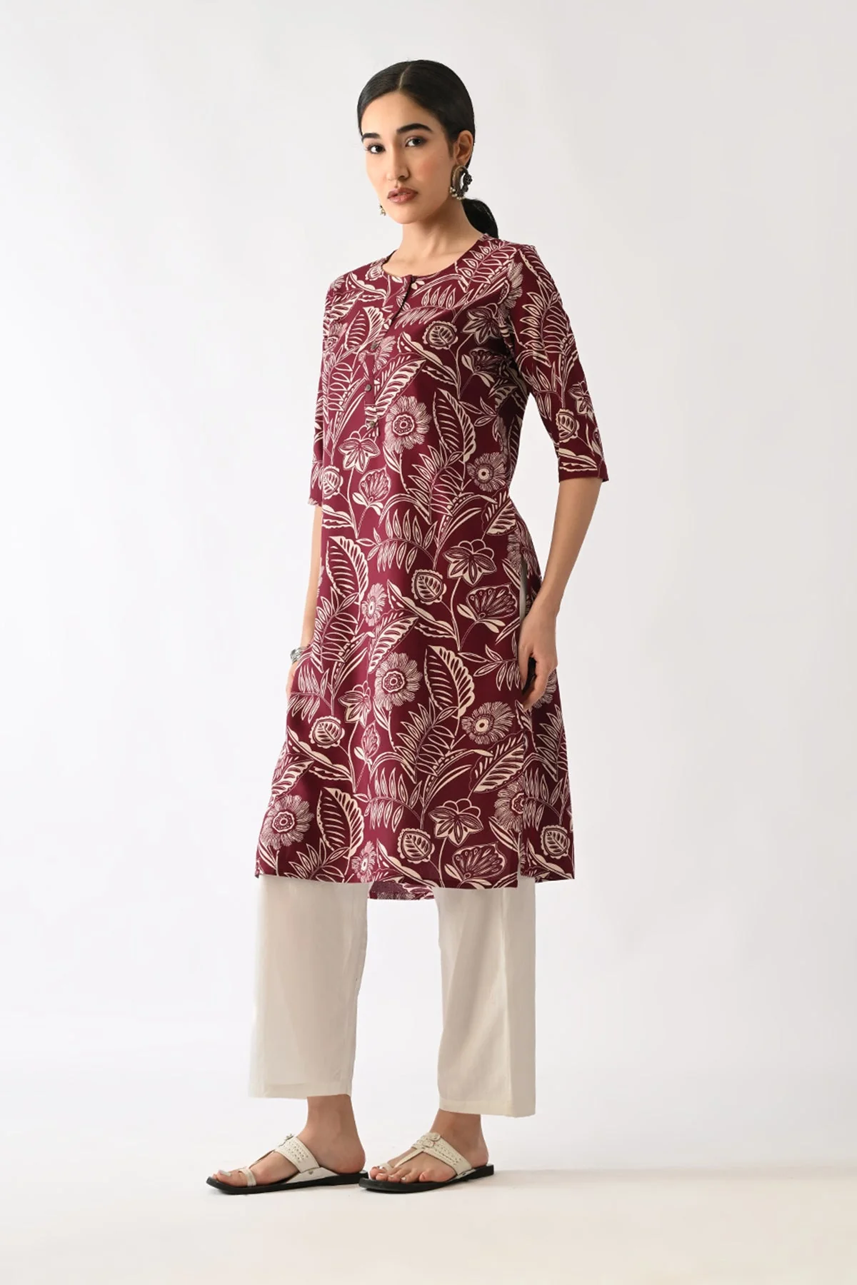 Wine Printed Kurta - Image 5