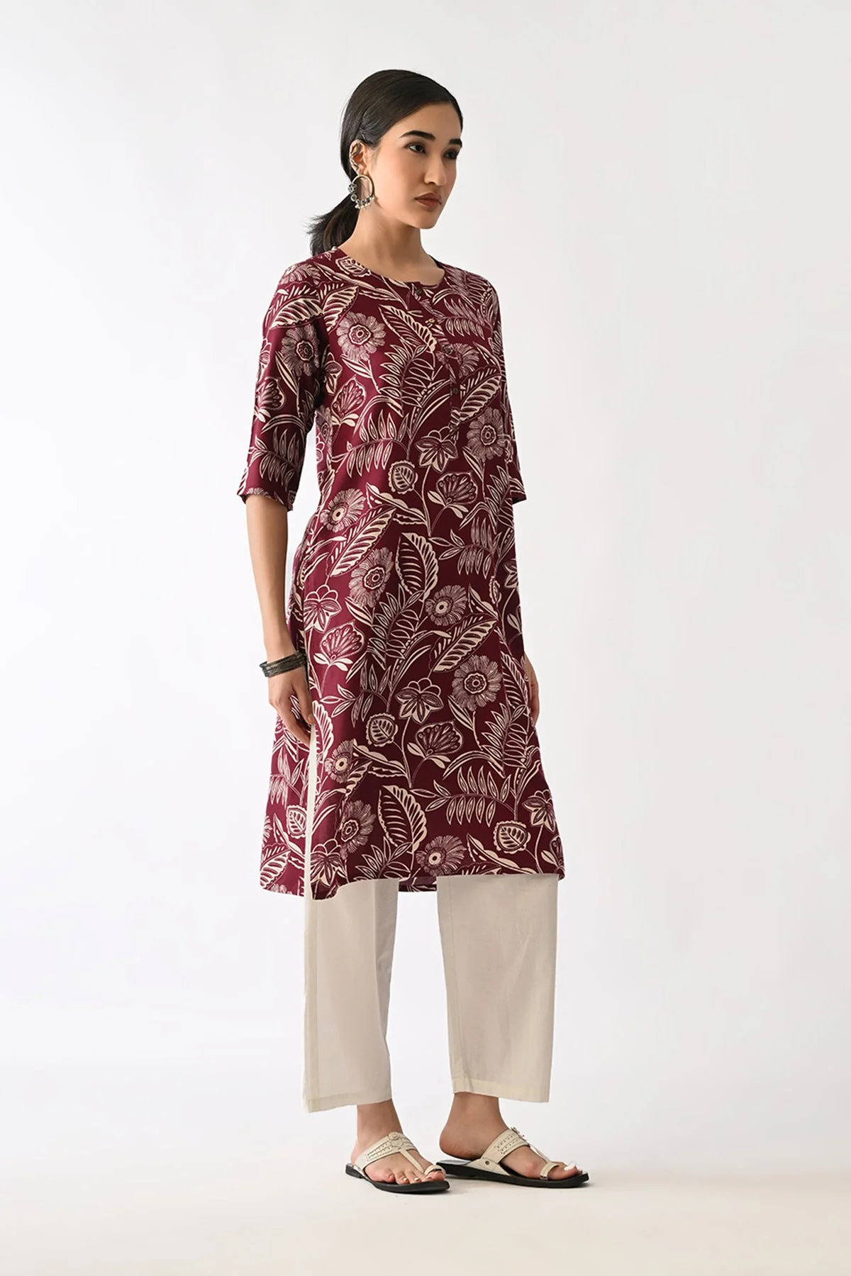 Wine Printed Kurta - Image 6
