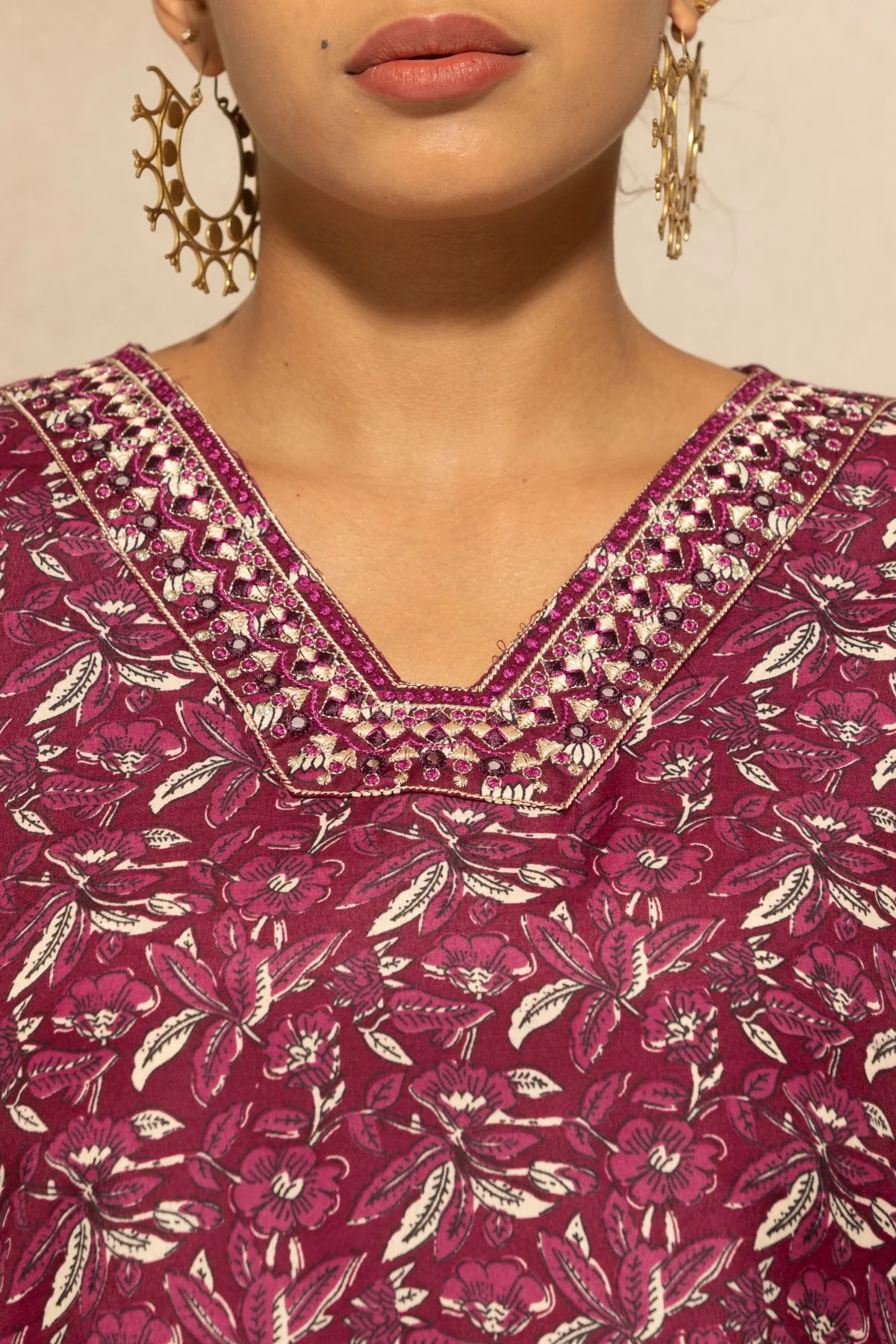 Wine Printed Kurta 3 Pcs Set - Image 4