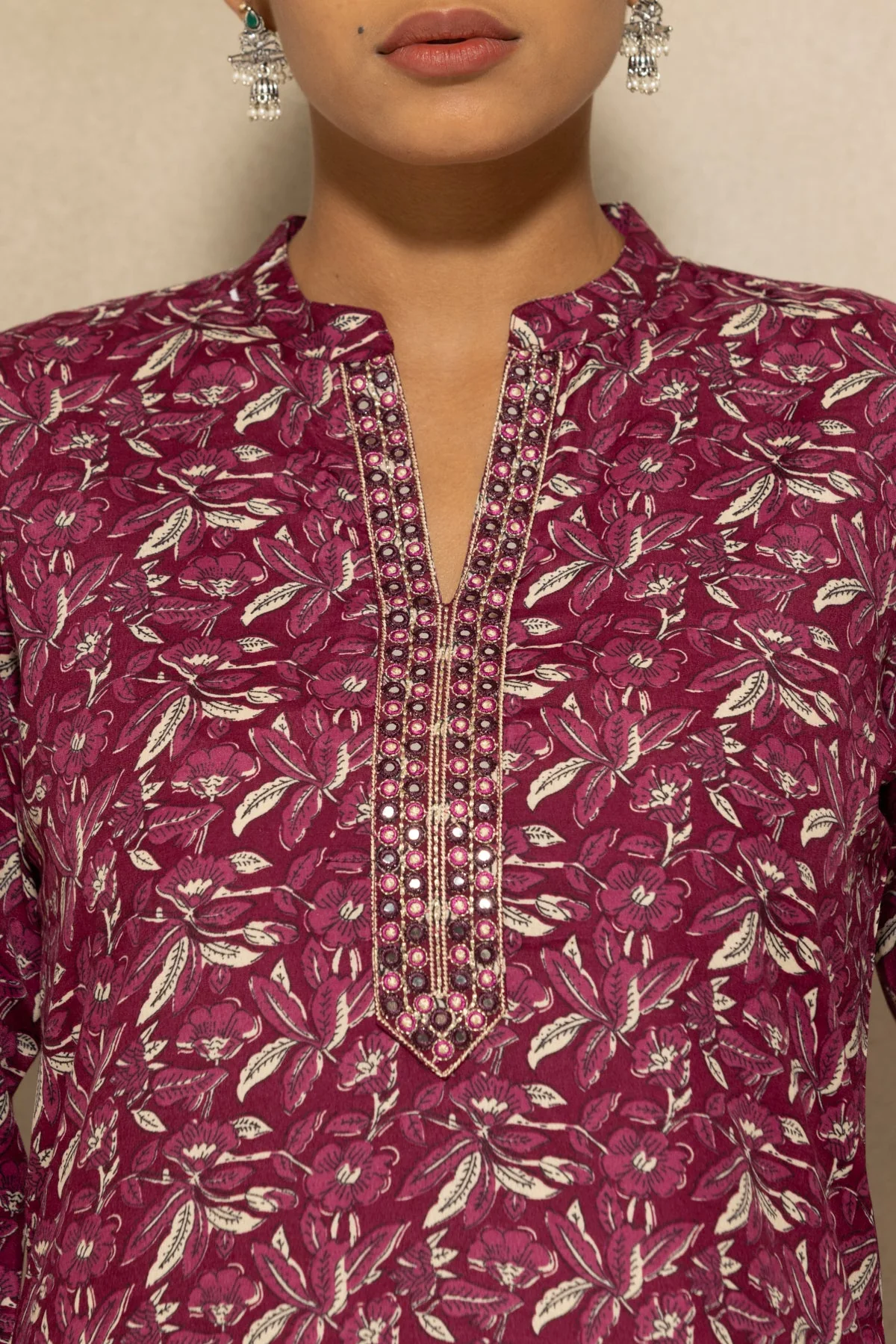 Wine Printed Kurta 3 Pcs Set - Image 4