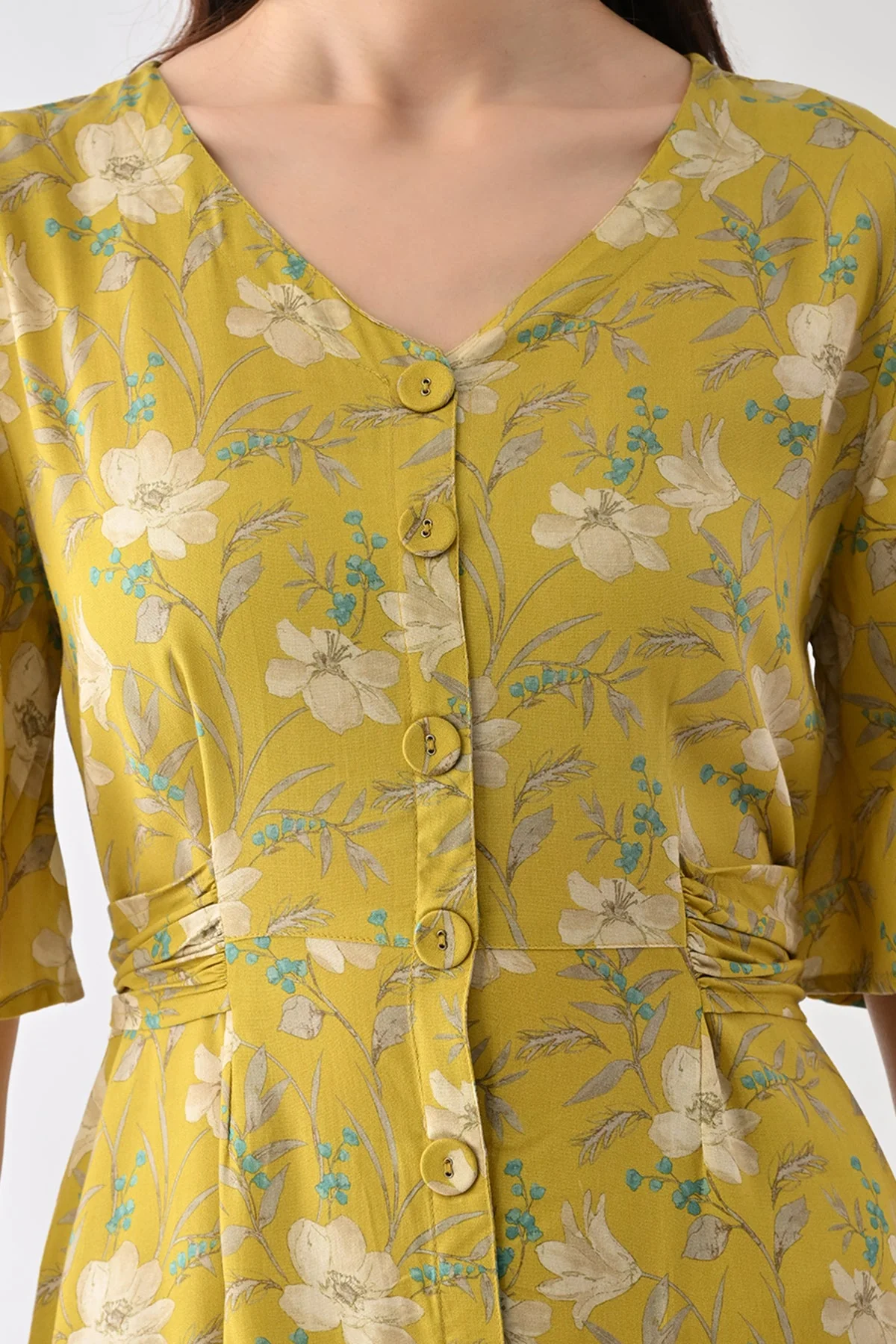 Yellow A-line Printed Dress - Image 4