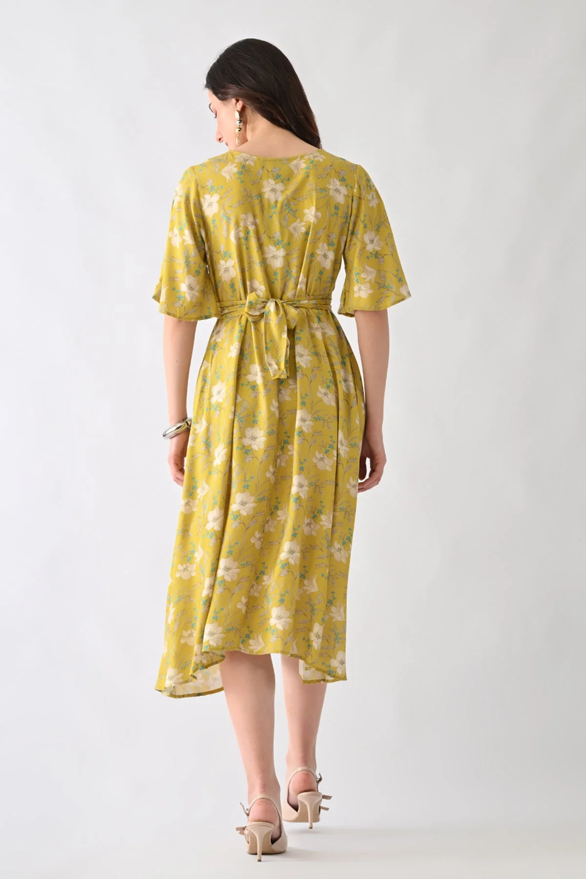 Yellow A-line Printed Dress - Image 5