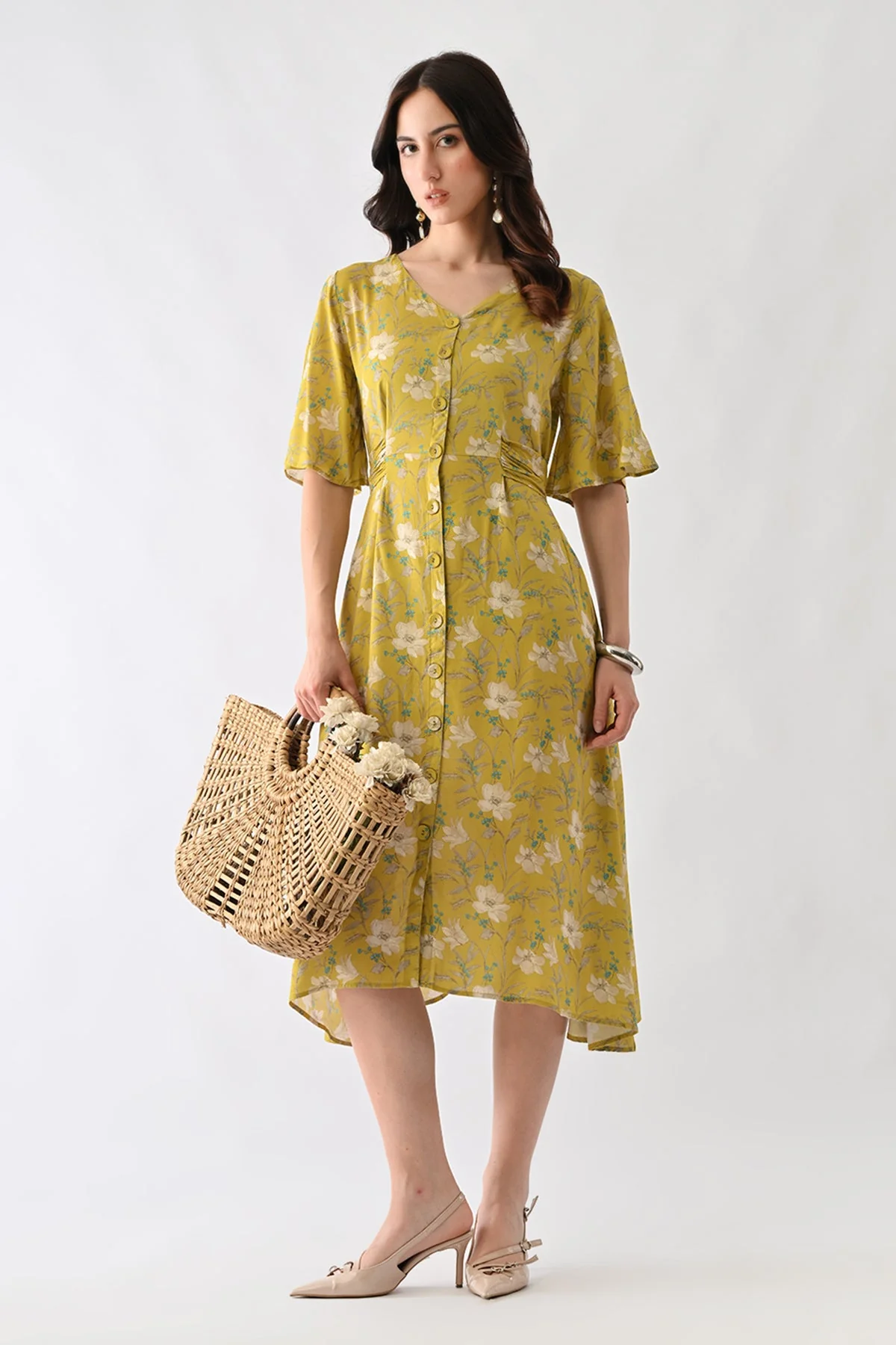 Yellow A-line Printed Dress - Image 6