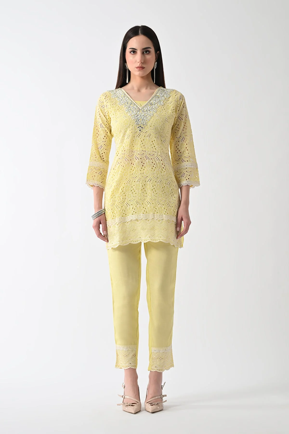 Yellow Embellished Kurta 2 Pcs Set