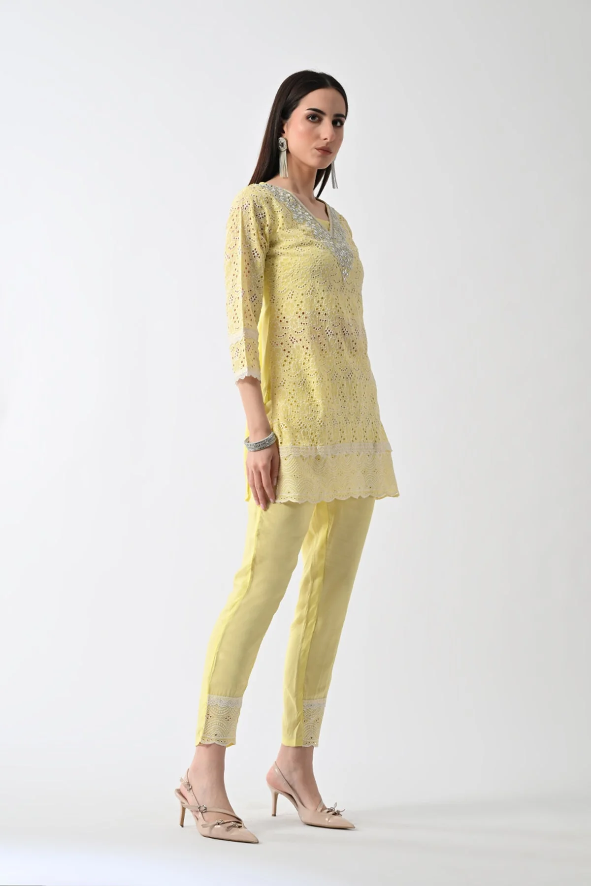 Yellow Embellished Kurta 2 Pcs Set - Image 3