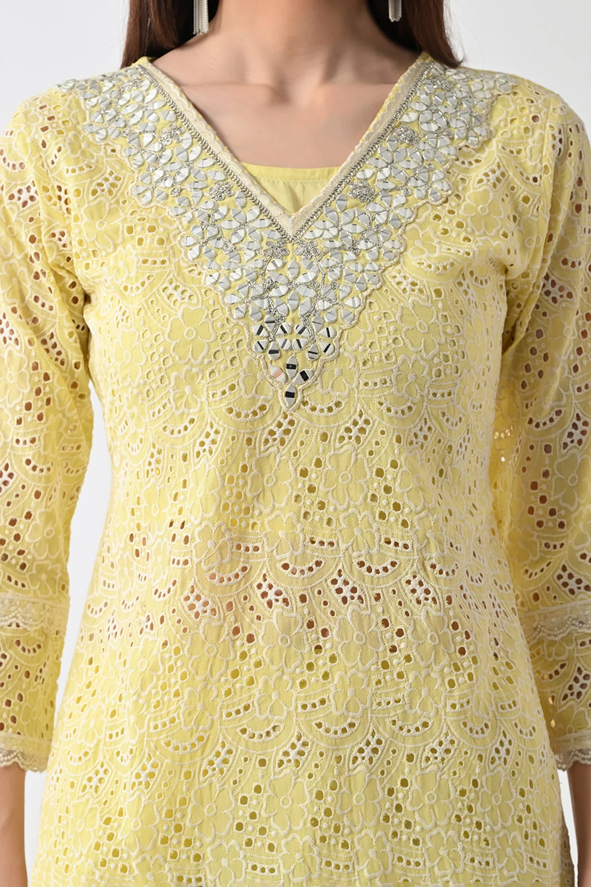 Yellow Embellished Kurta 2 Pcs Set - Image 4