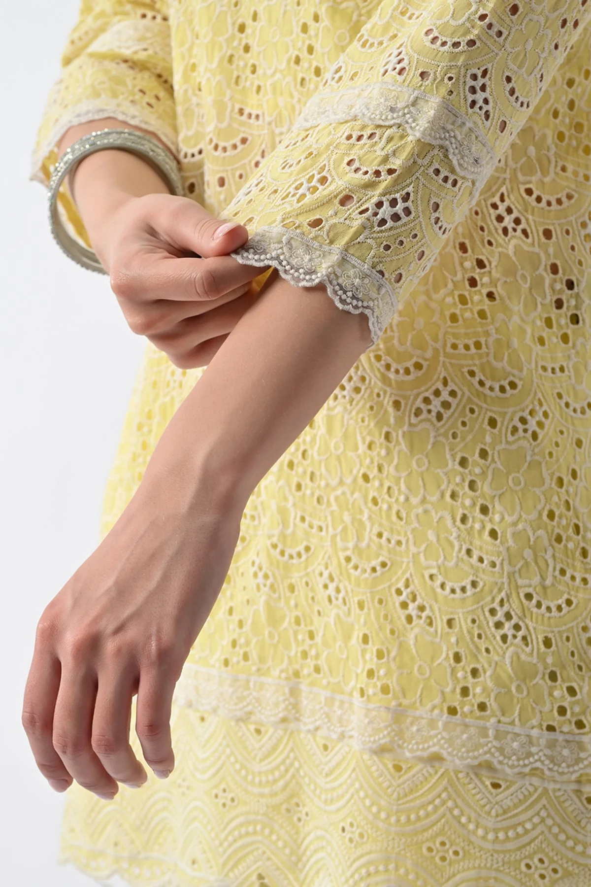 Yellow Embellished Kurta 2 Pcs Set - Image 7
