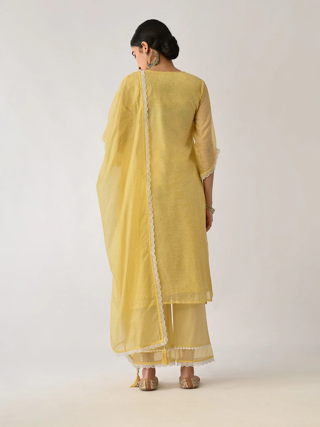 Yellow Embellished Kurta 3 Pcs Set - Image 3