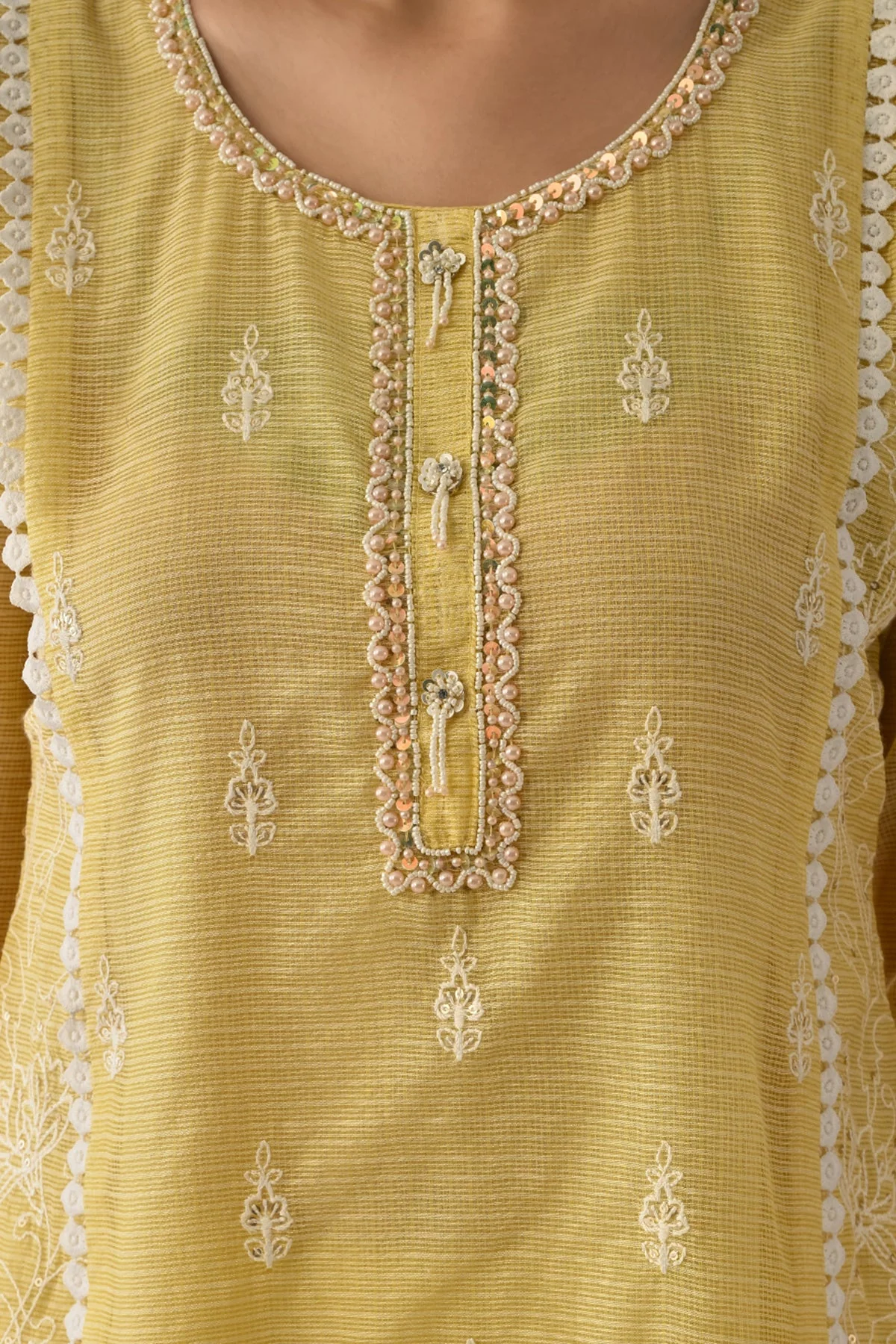 Yellow Embellished Kurta 3 Pcs Set - Image 6