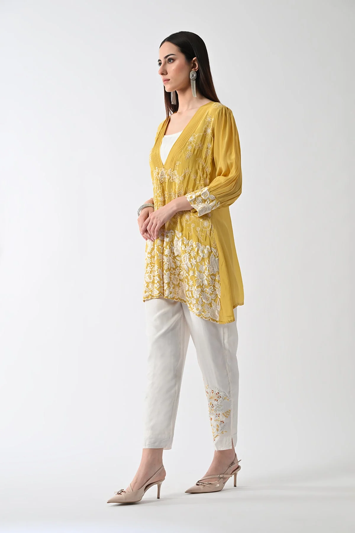 Yellow Embroidered Jacket 3 Pcs Set - Image 2
