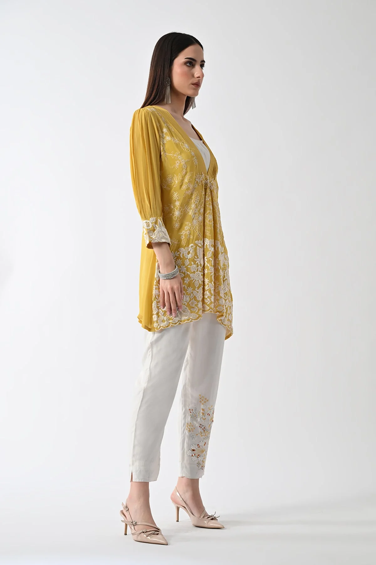 Yellow Embroidered Jacket 3 Pcs Set - Image 3
