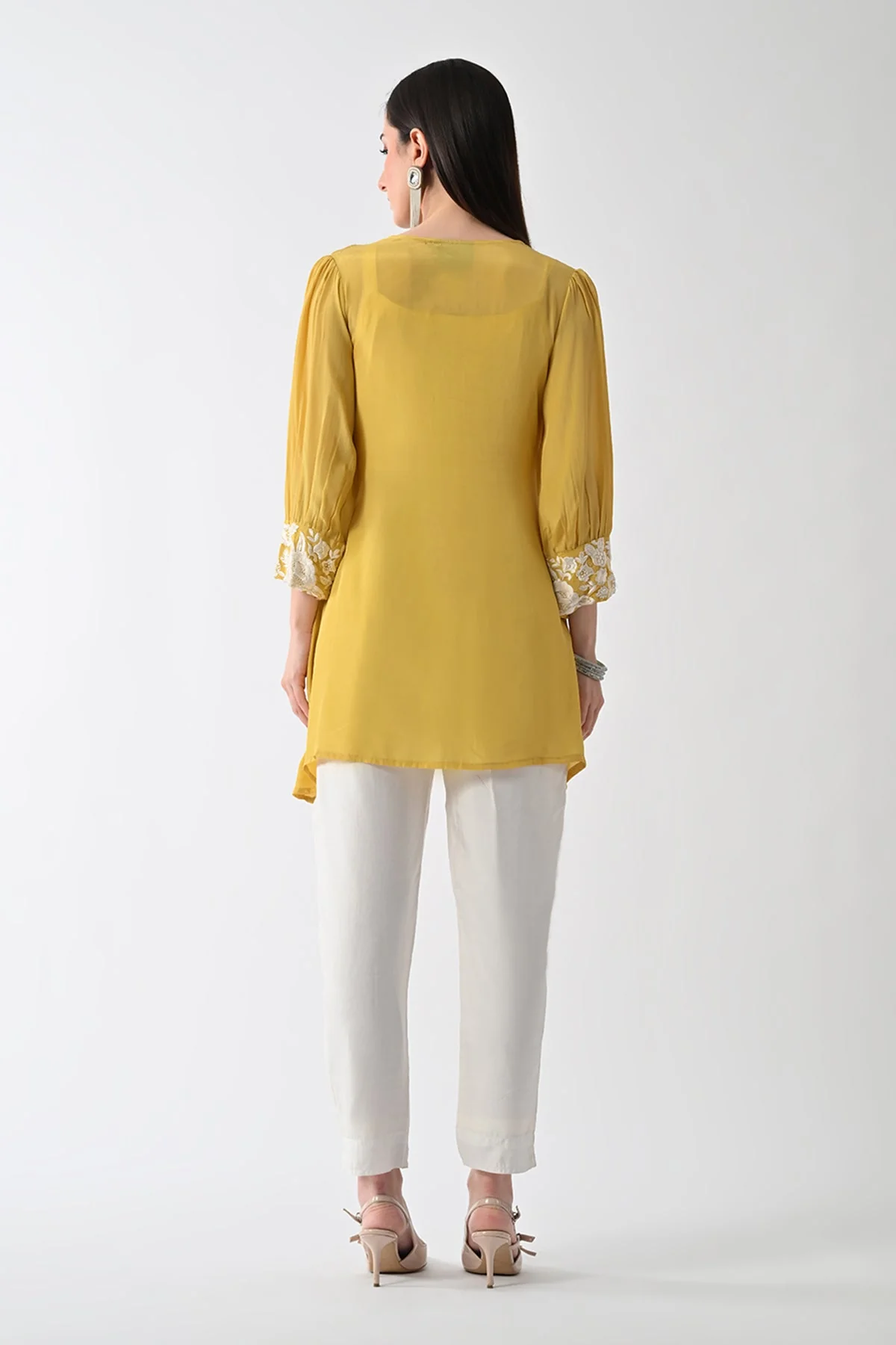 Yellow Embroidered Jacket 3 Pcs Set - Image 5