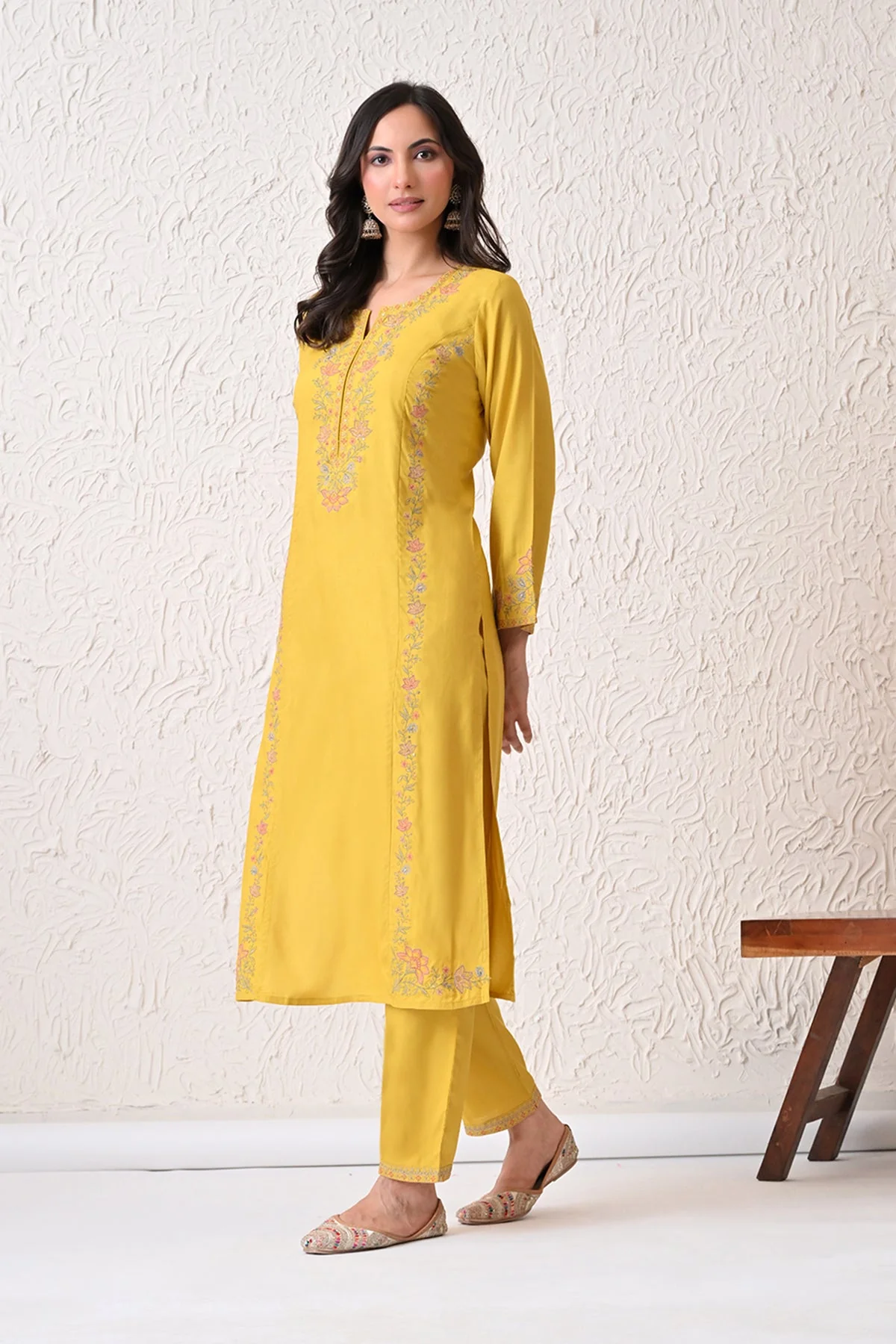 Yellow Embroidered Kurta 2 Pcs Set - Image 2