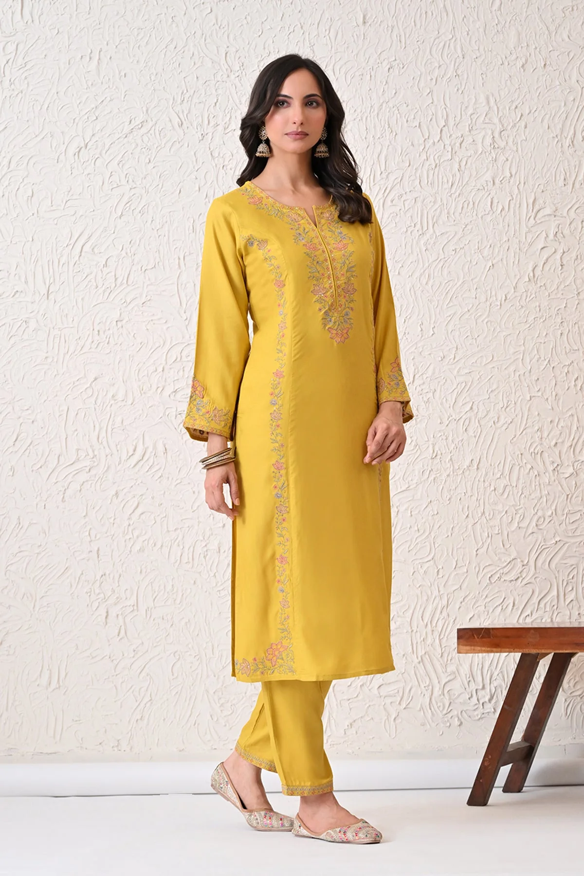 Yellow Embroidered Kurta 2 Pcs Set - Image 3