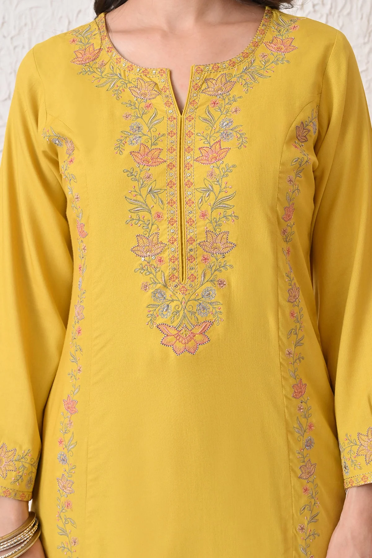 Yellow Embroidered Kurta 2 Pcs Set - Image 4