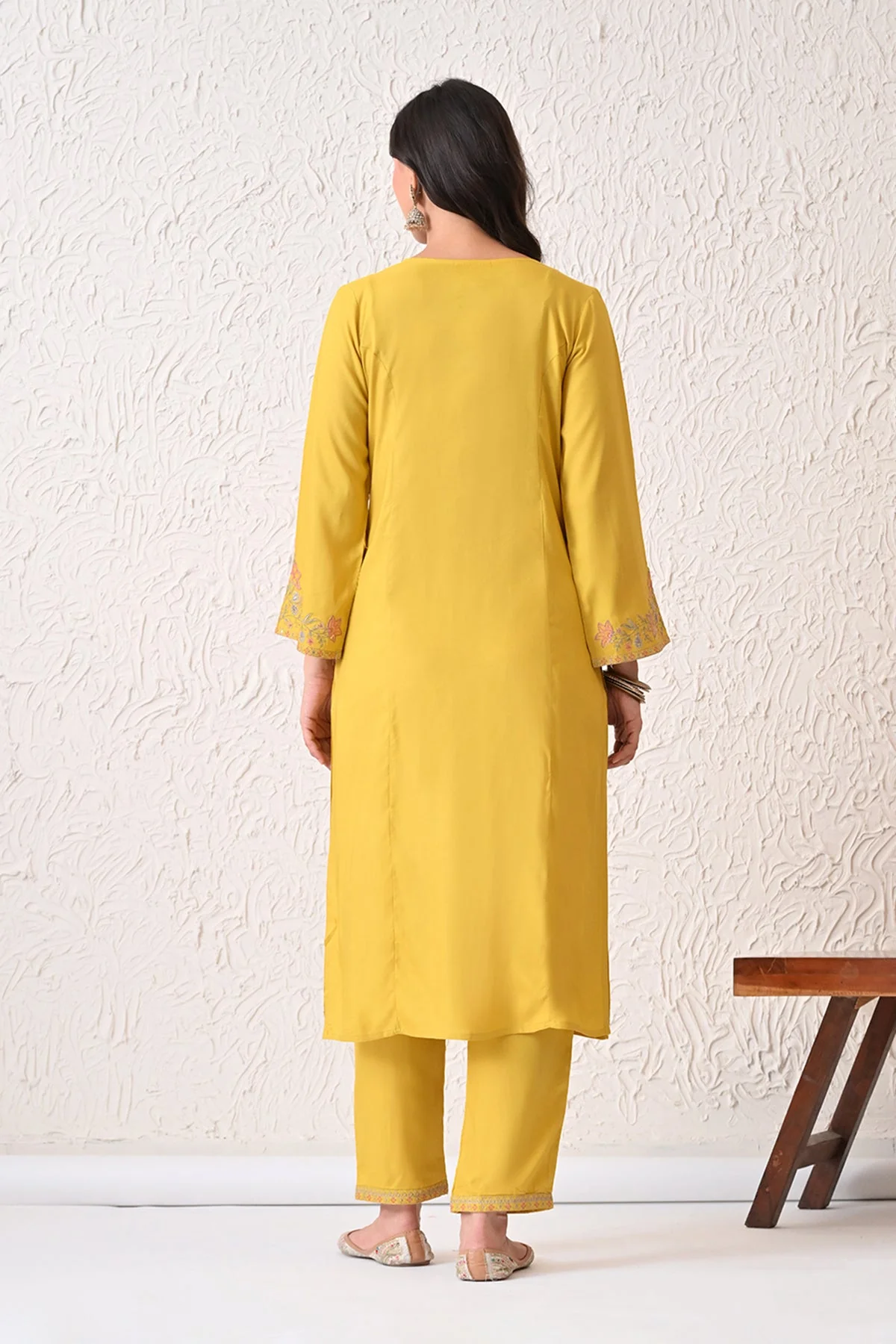 Yellow Embroidered Kurta 2 Pcs Set - Image 5
