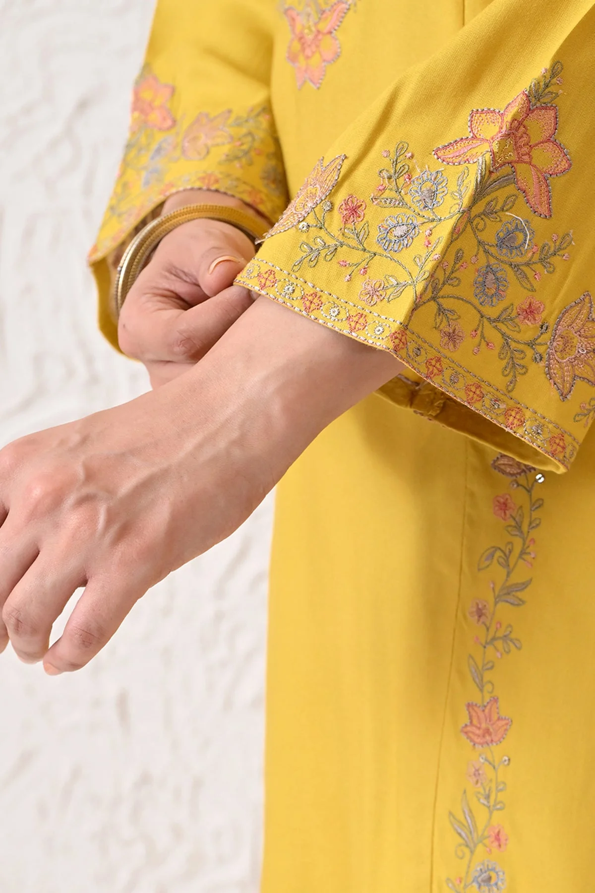 Yellow Embroidered Kurta 2 Pcs Set - Image 8