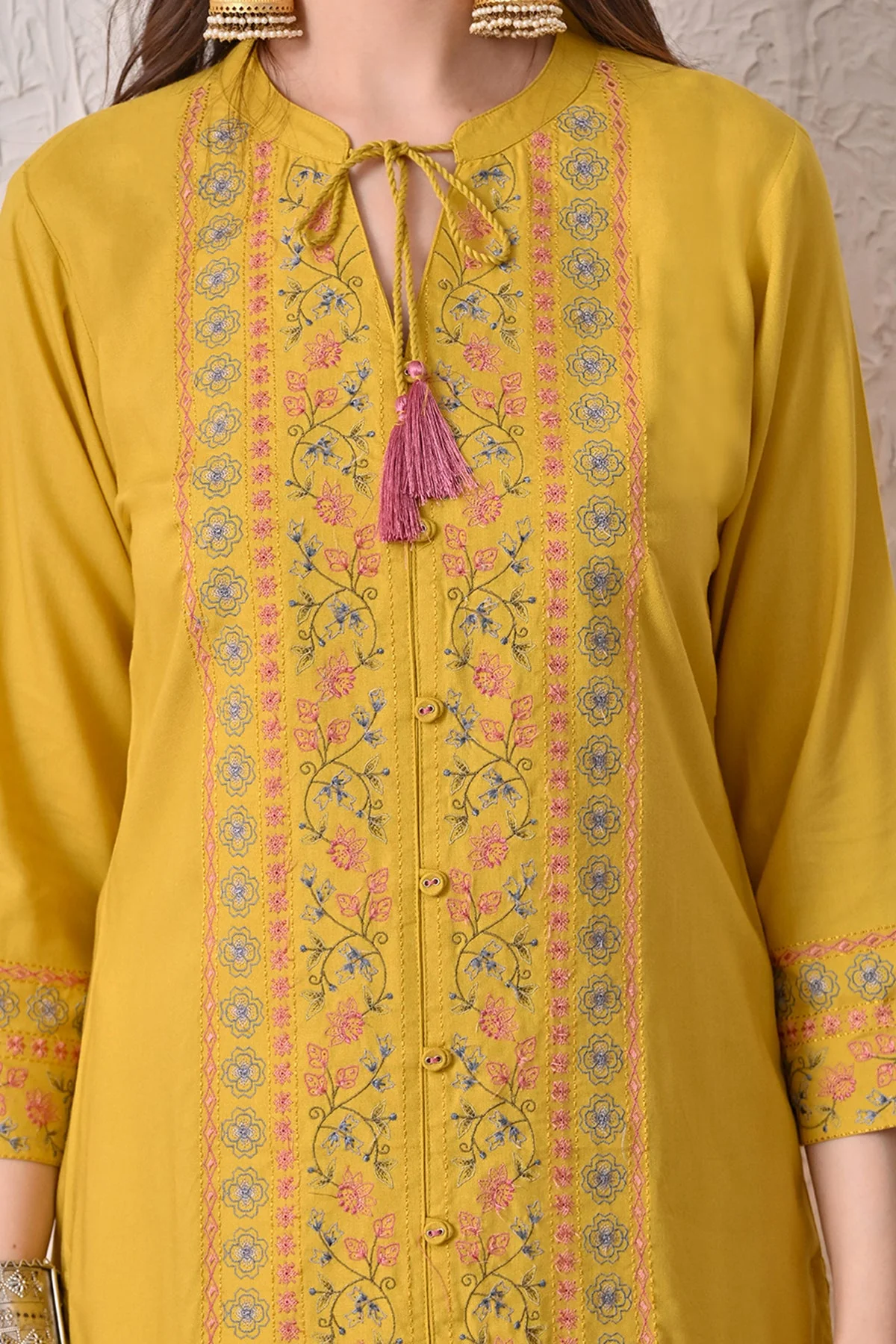 Yellow Embroidered Kurta 2 Pcs Set - Image 4