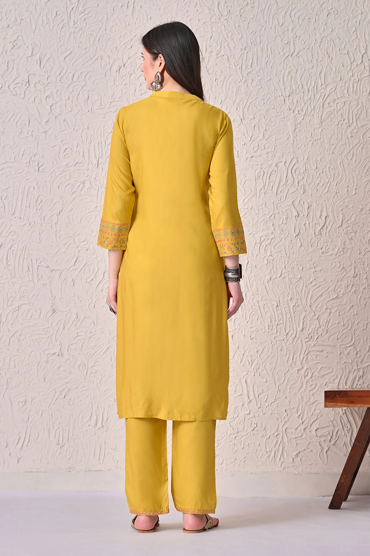 Yellow Embroidered Kurta 2 Pcs Set - Image 5
