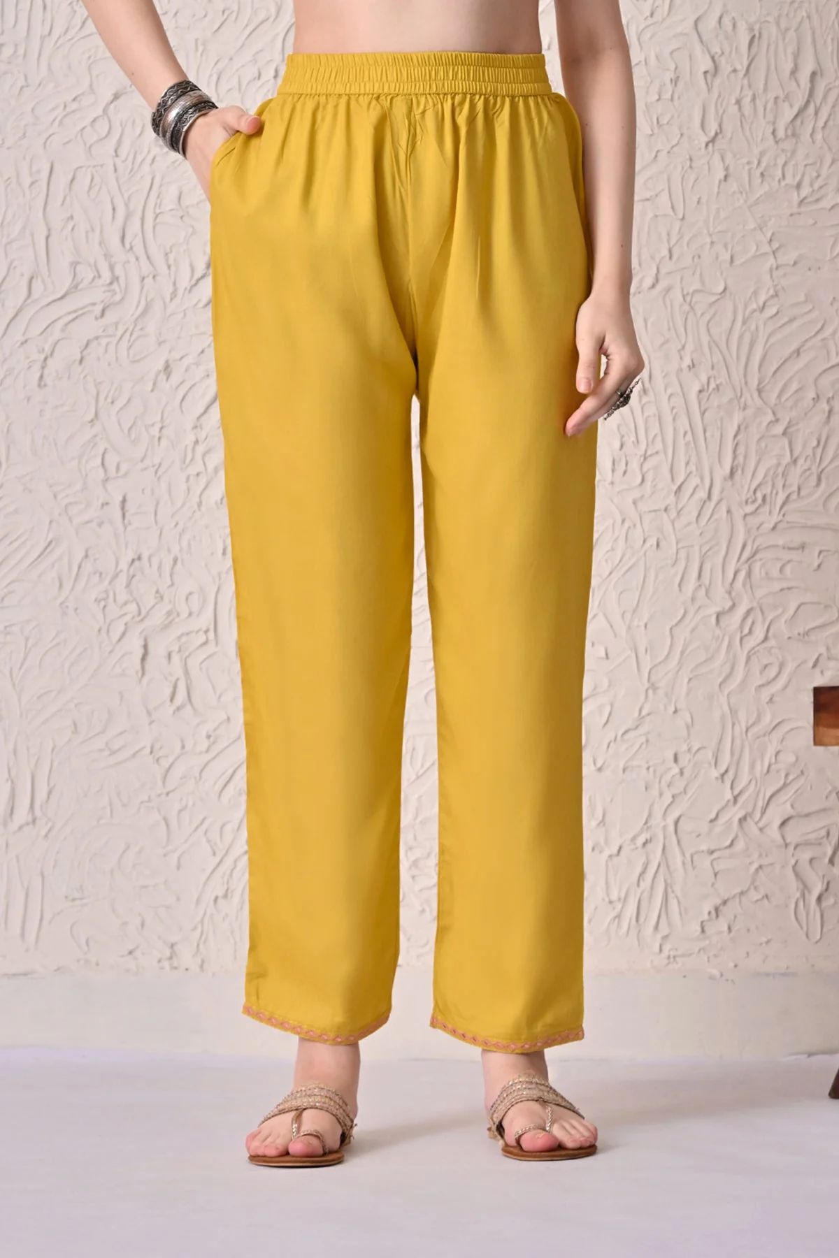 Yellow Embroidered Kurta 2 Pcs Set - Image 6