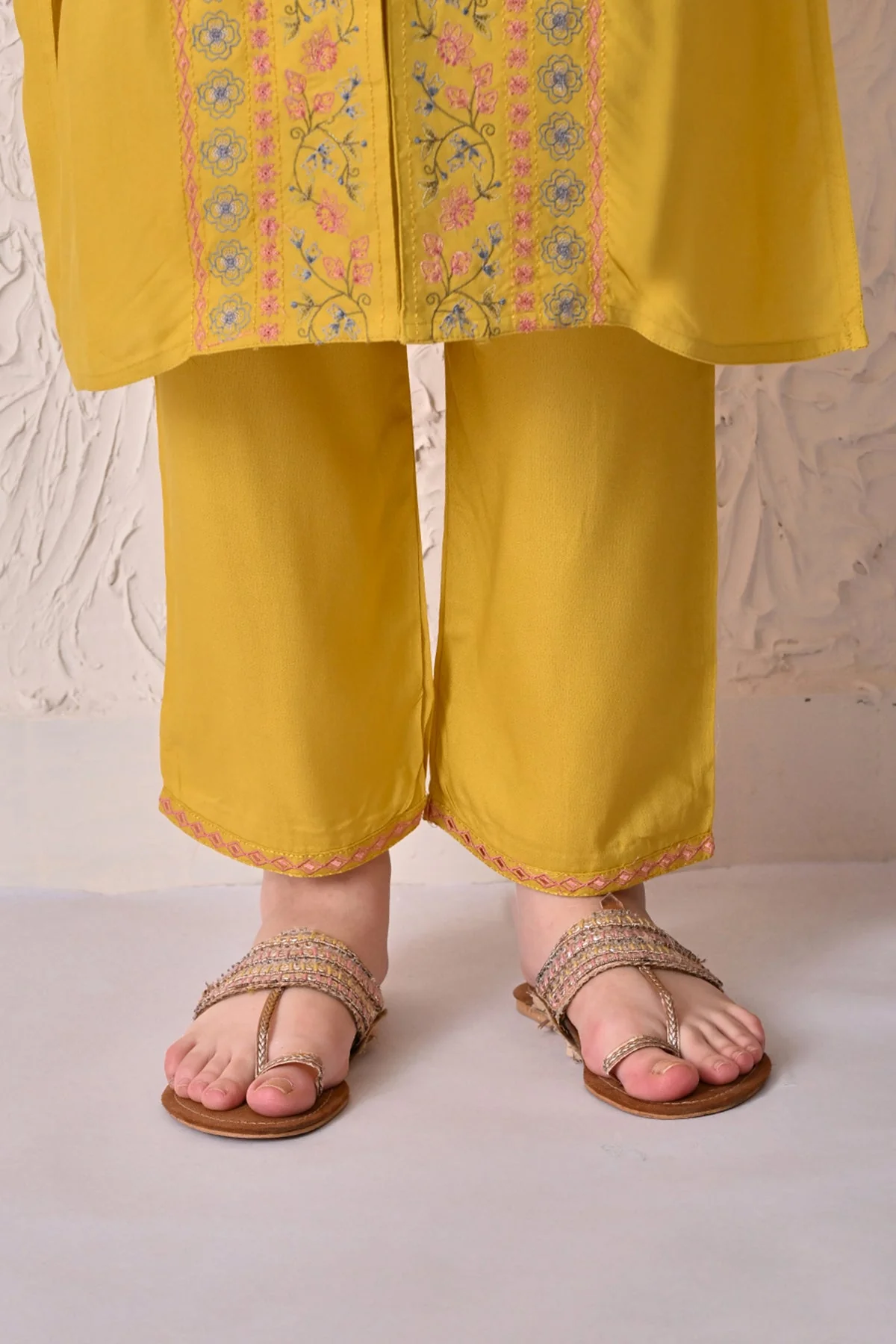Yellow Embroidered Kurta 2 Pcs Set - Image 8