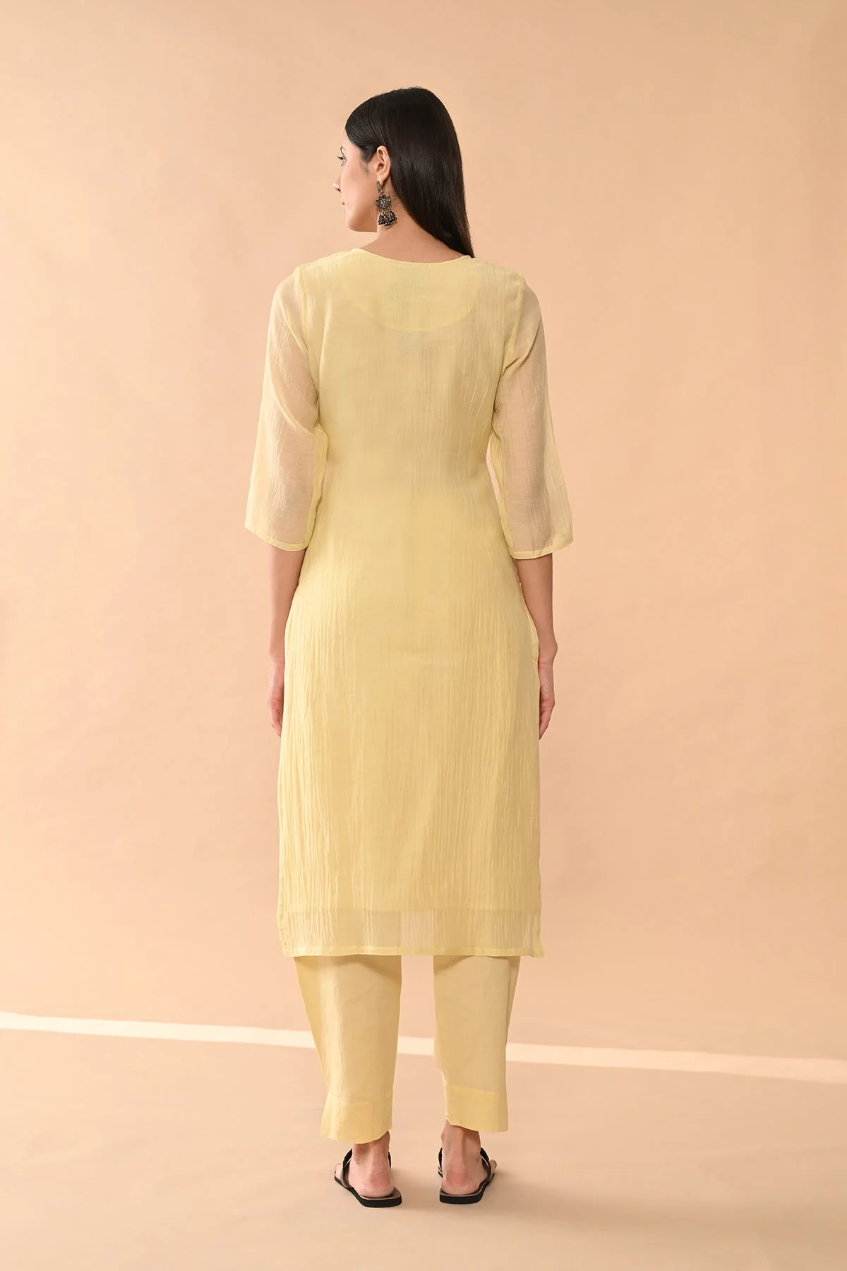 Yellow Embroidered Kurta 3 Pcs Set - Image 6