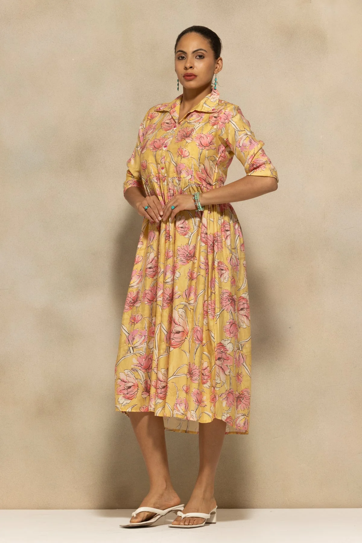Yellow Floral Printed Dress - Image 2