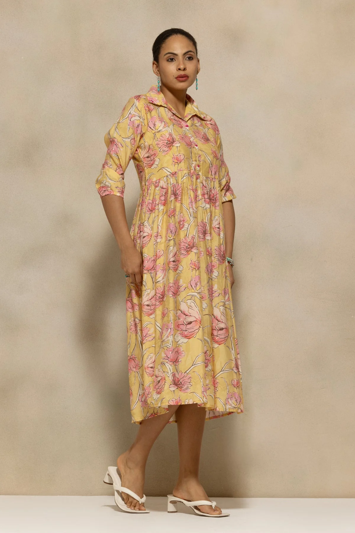 Yellow Floral Printed Dress - Image 3