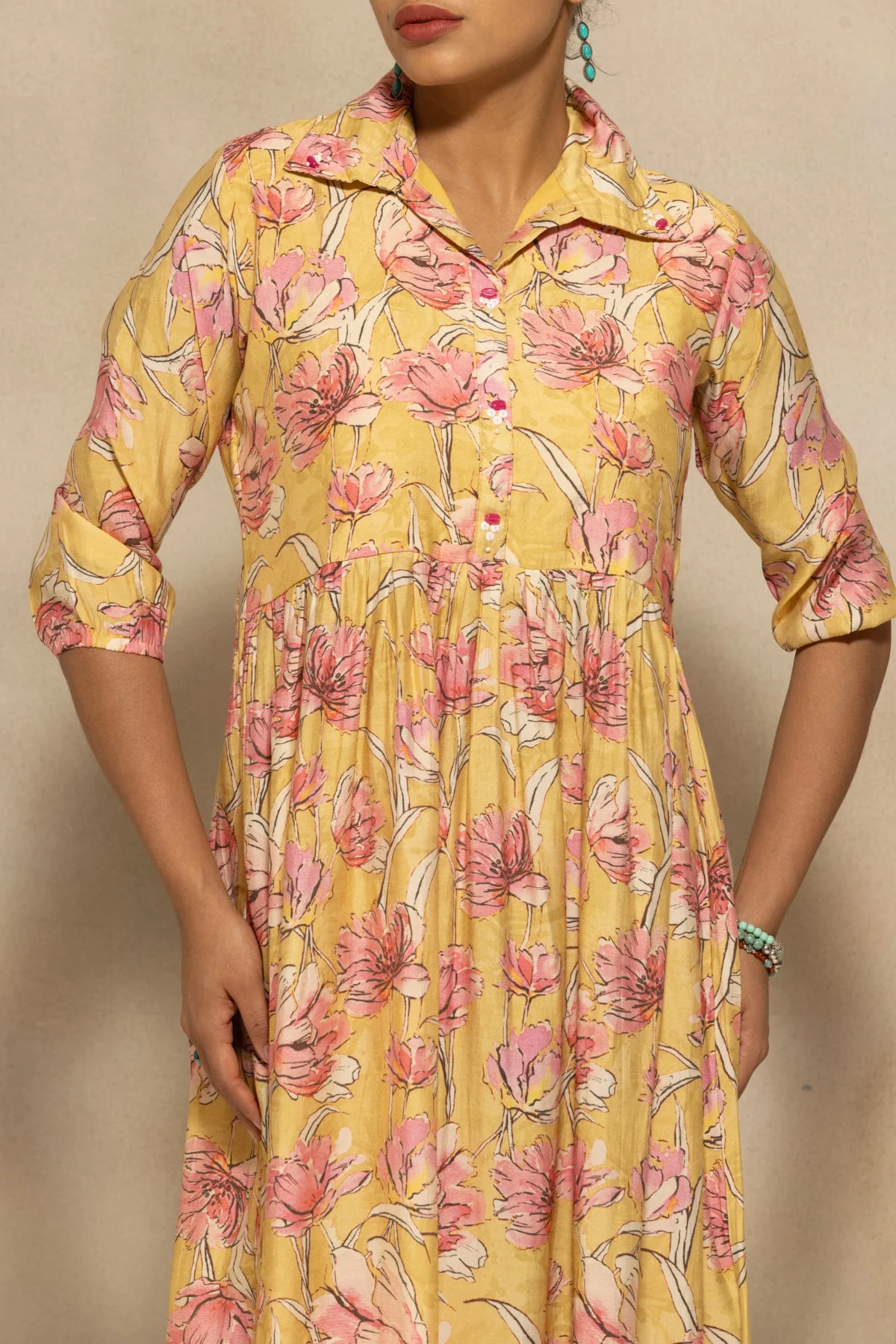 Yellow Floral Printed Dress - Image 4