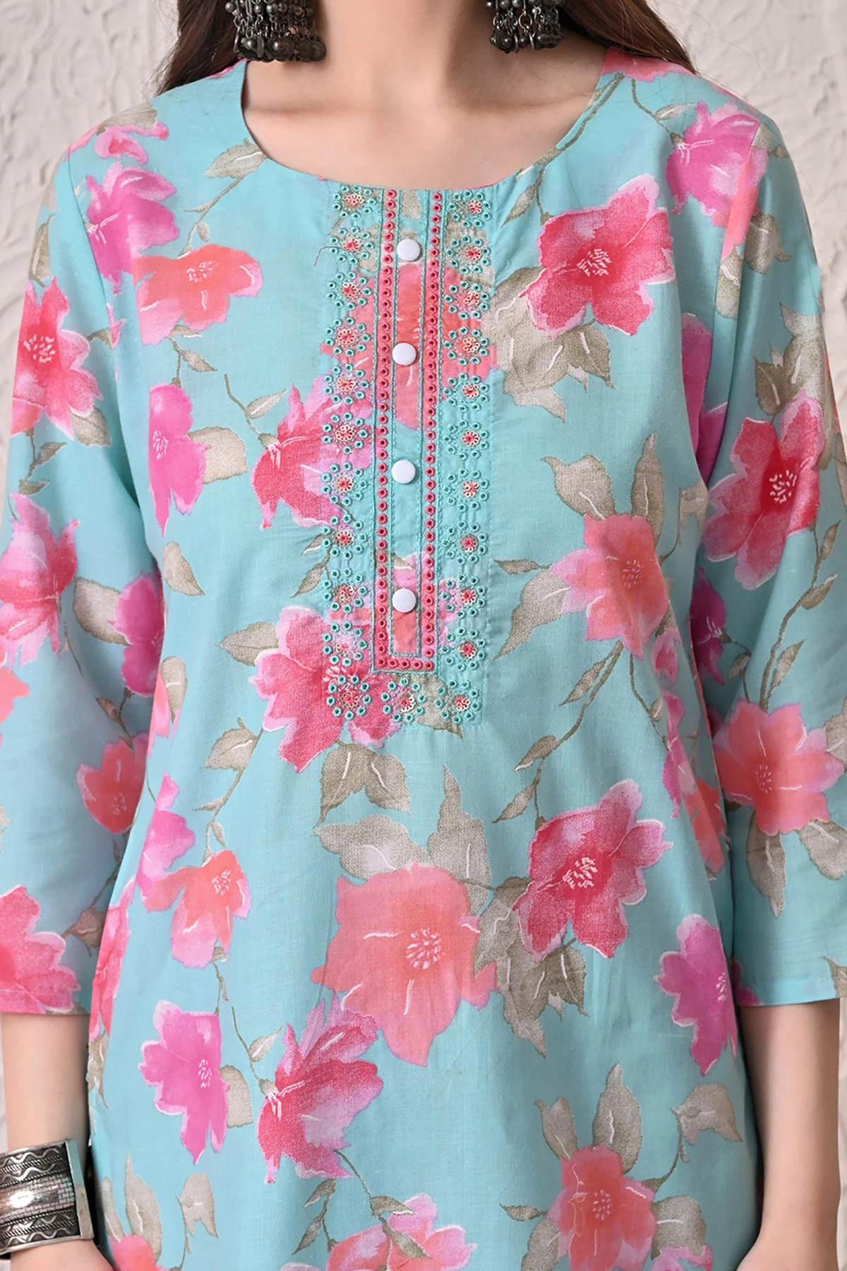 Green Floral Printed Kurta 3 Pcs Set - Image 4