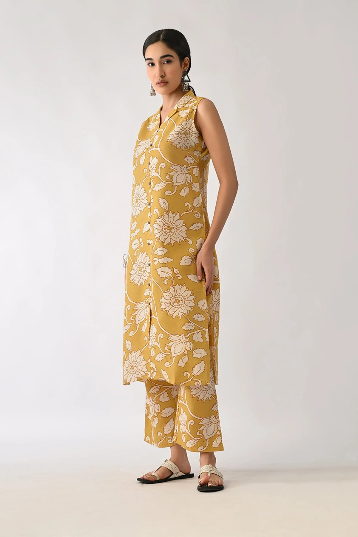 Yellow Printed A-line Kurta 2 Pcs Set - Image 3