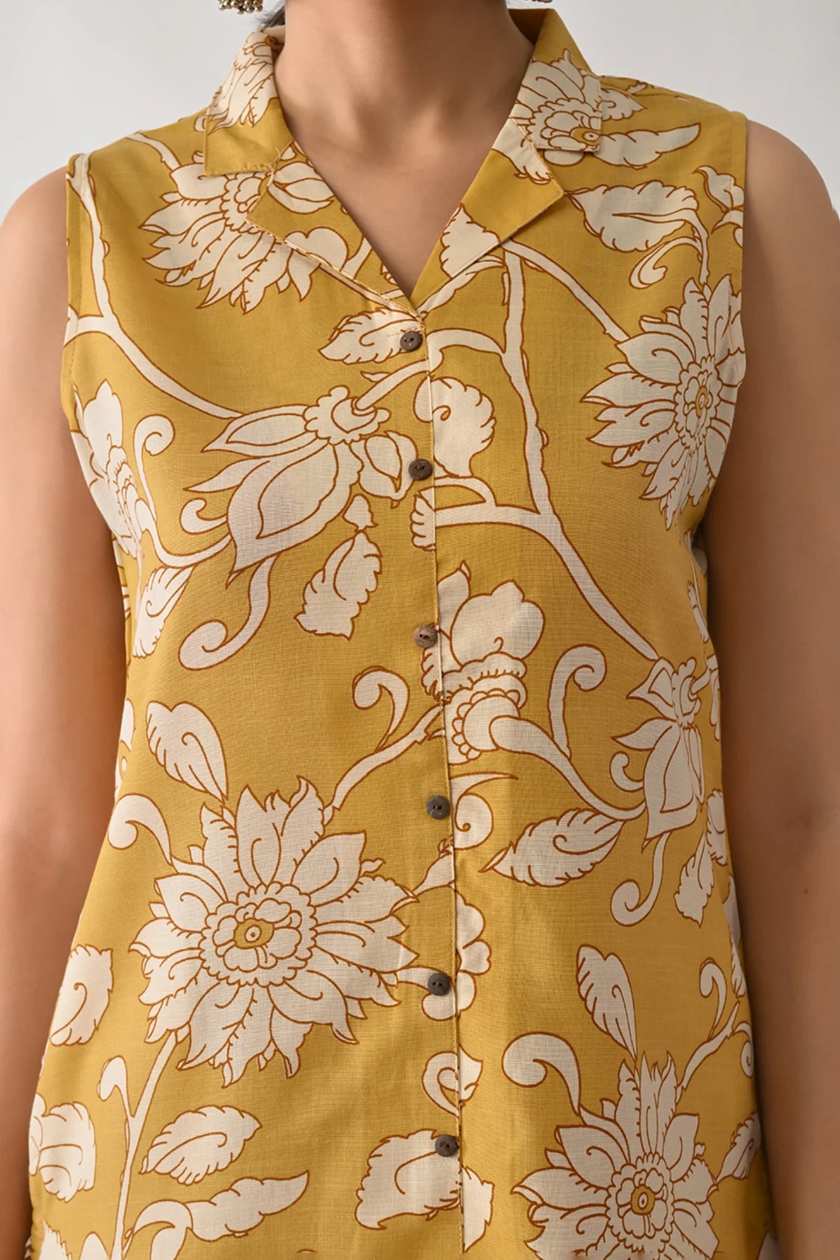 Yellow Printed A-line Kurta 2 Pcs Set - Image 4