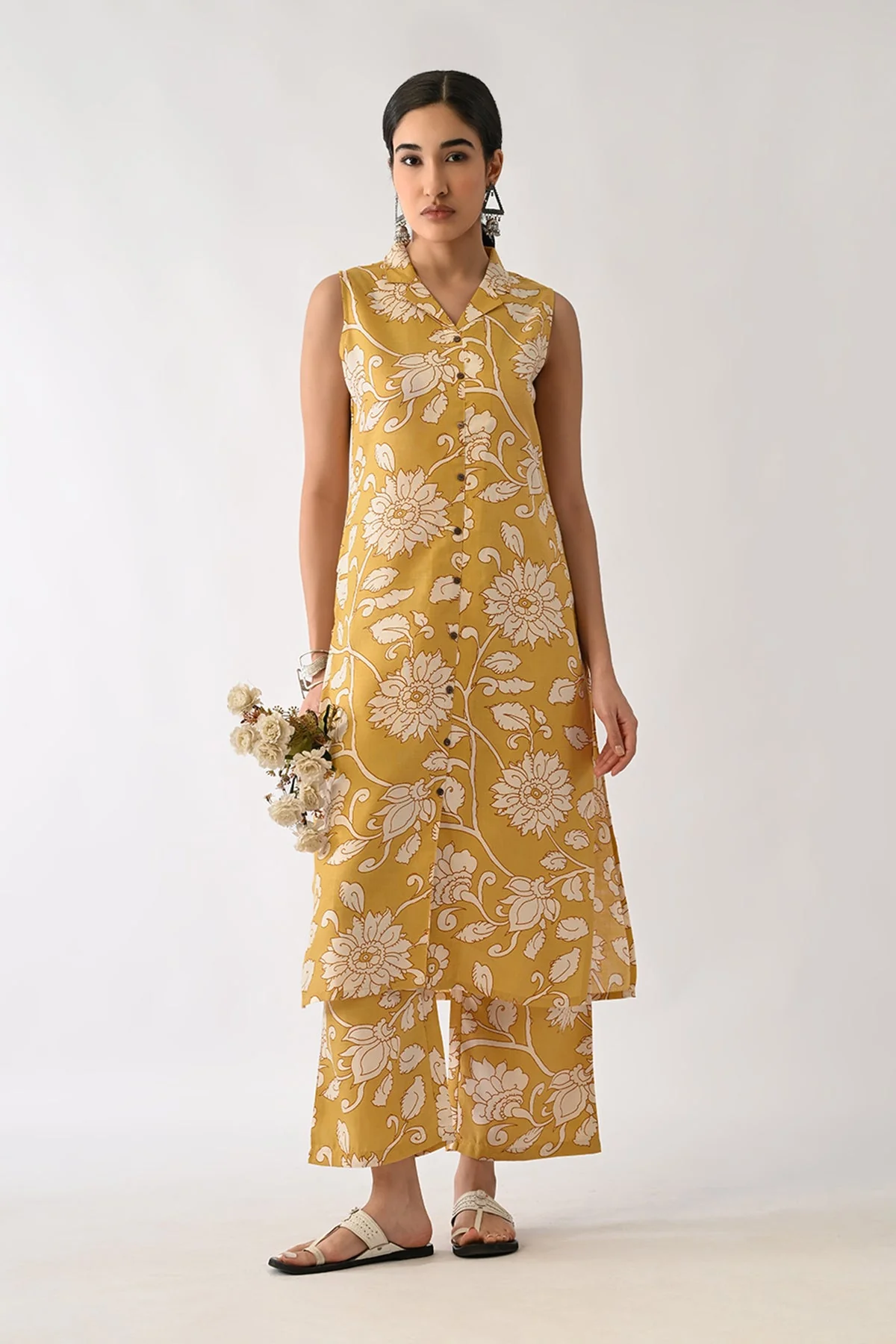 Yellow Printed A-line Kurta 2 Pcs Set - Image 7