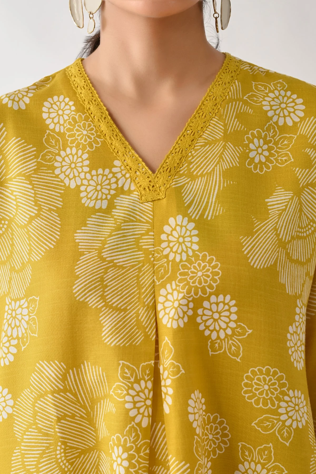 Yellow Printed A-line Kurta 2 Pcs Set - Image 2