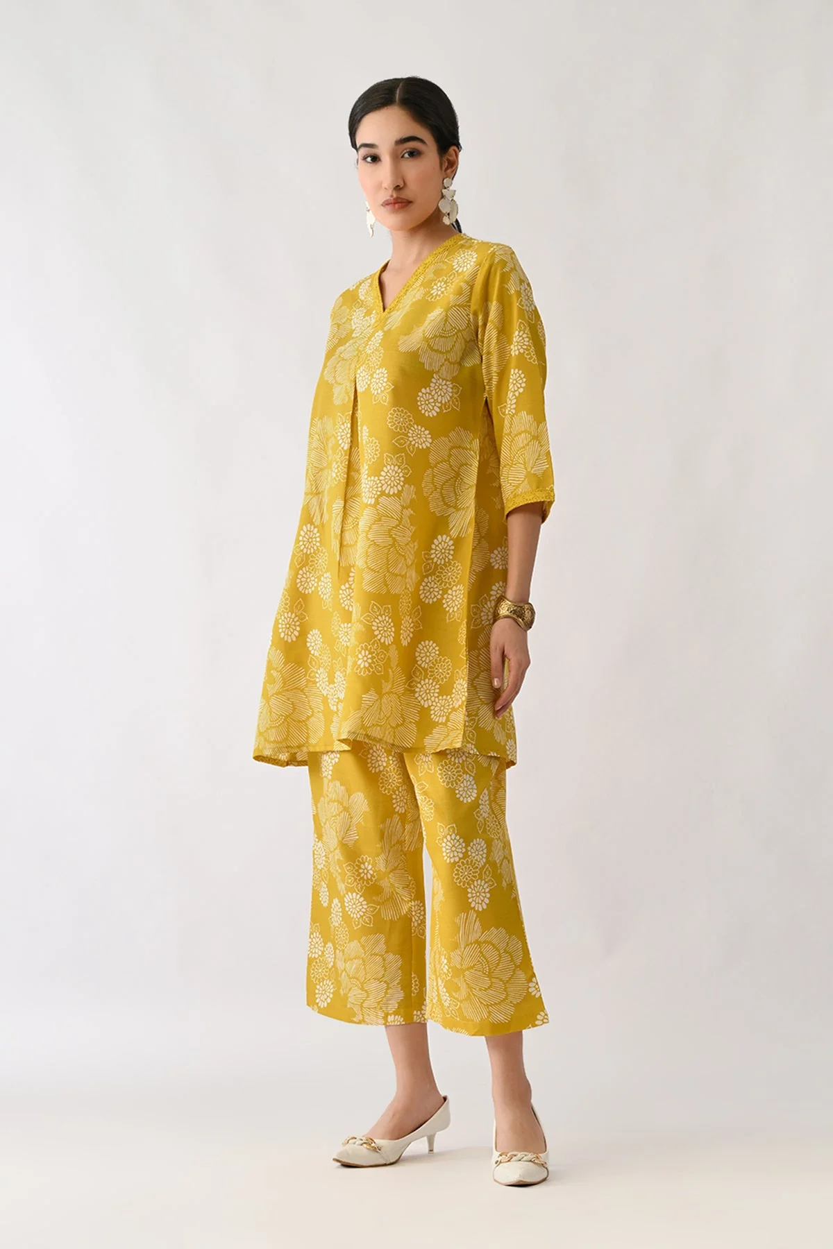 Yellow Printed A-line Kurta 2 Pcs Set - Image 5
