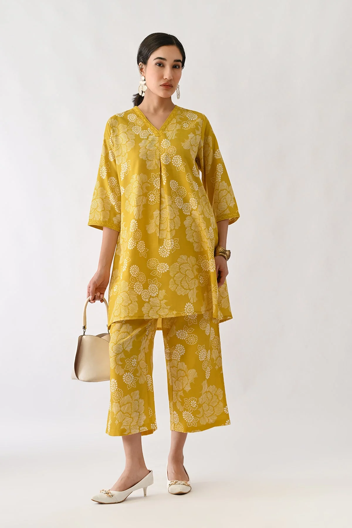 Yellow Printed A-line Kurta 2 Pcs Set - Image 6