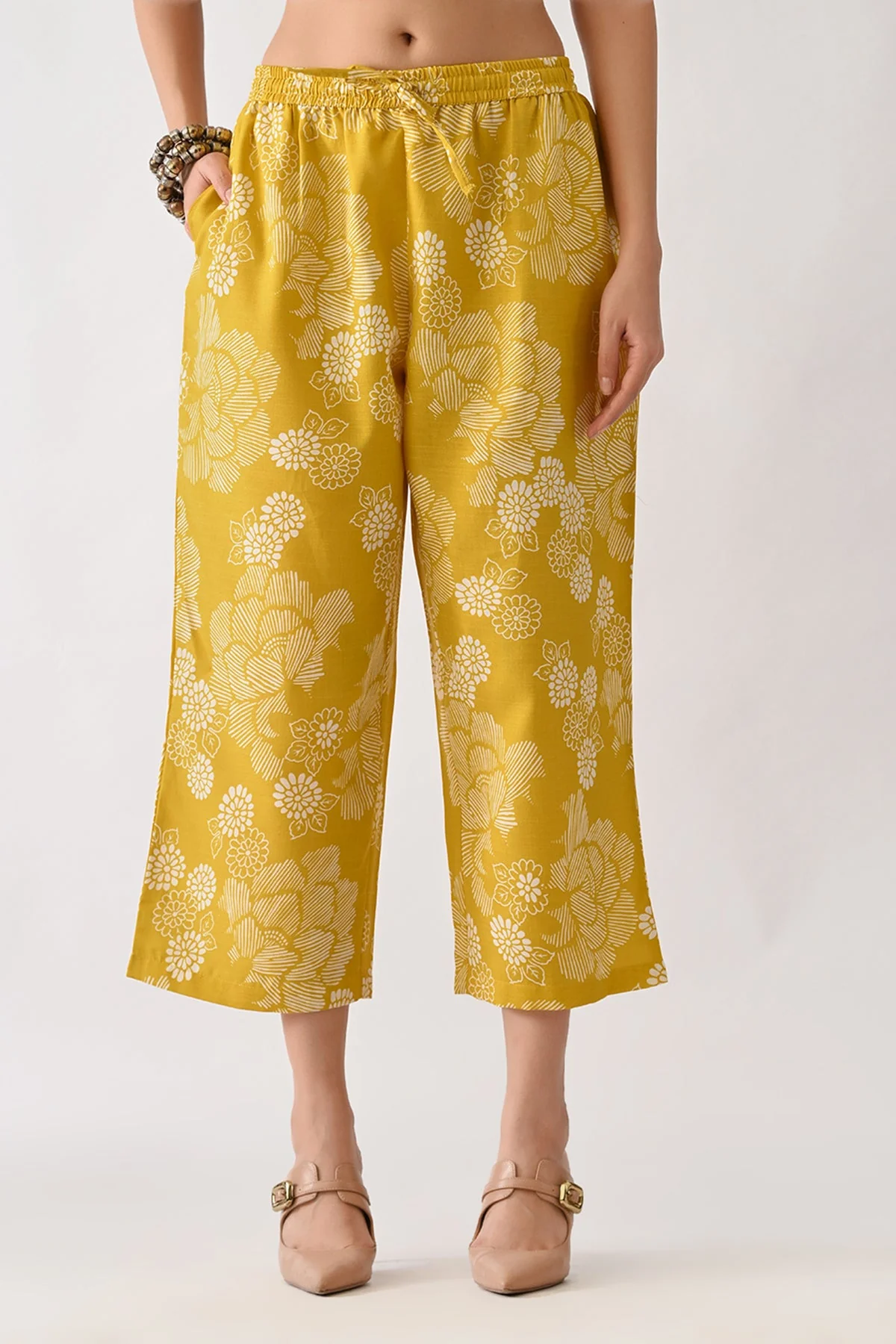 Yellow Printed A-line Kurta 2 Pcs Set - Image 7