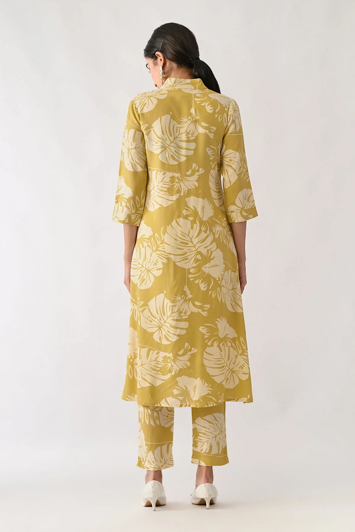 Yellow Printed A-line Kurta 2 Pcs Set - Image 5