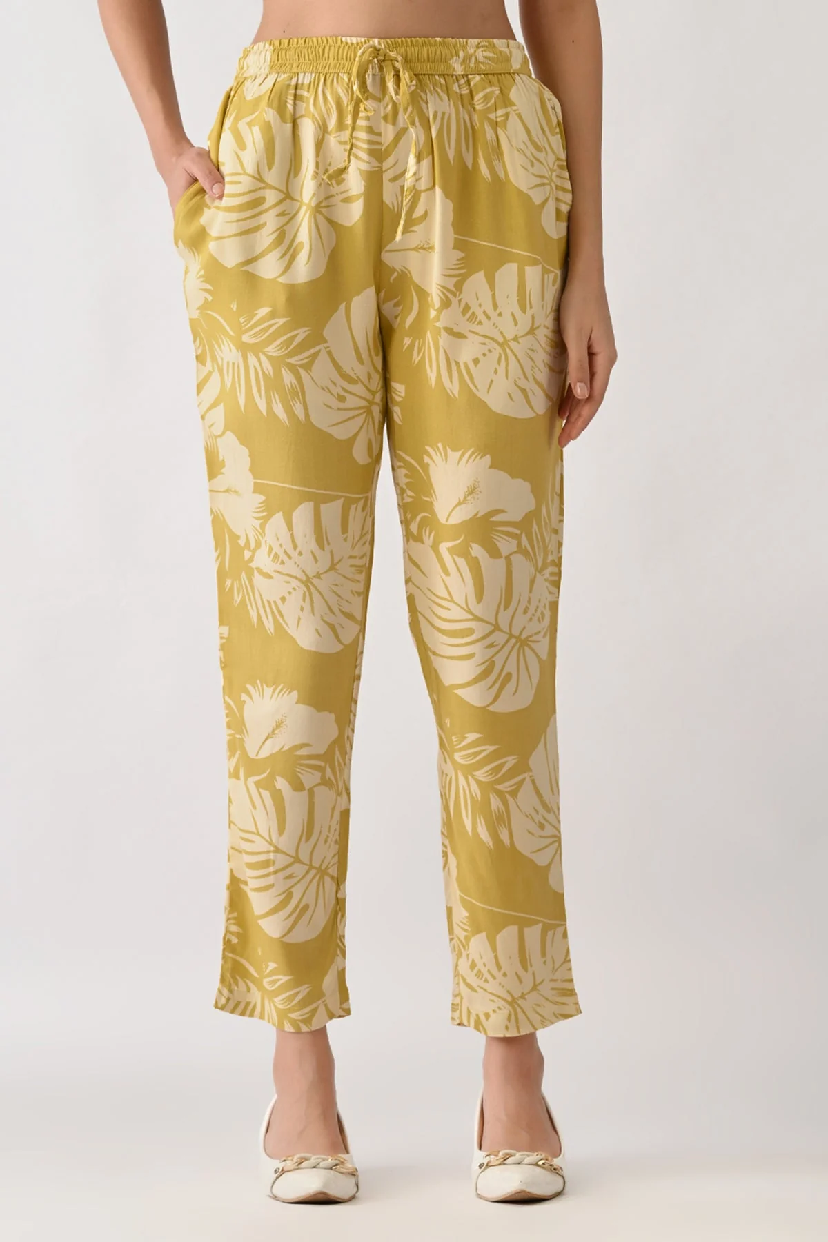 Yellow Printed A-line Kurta 2 Pcs Set - Image 6