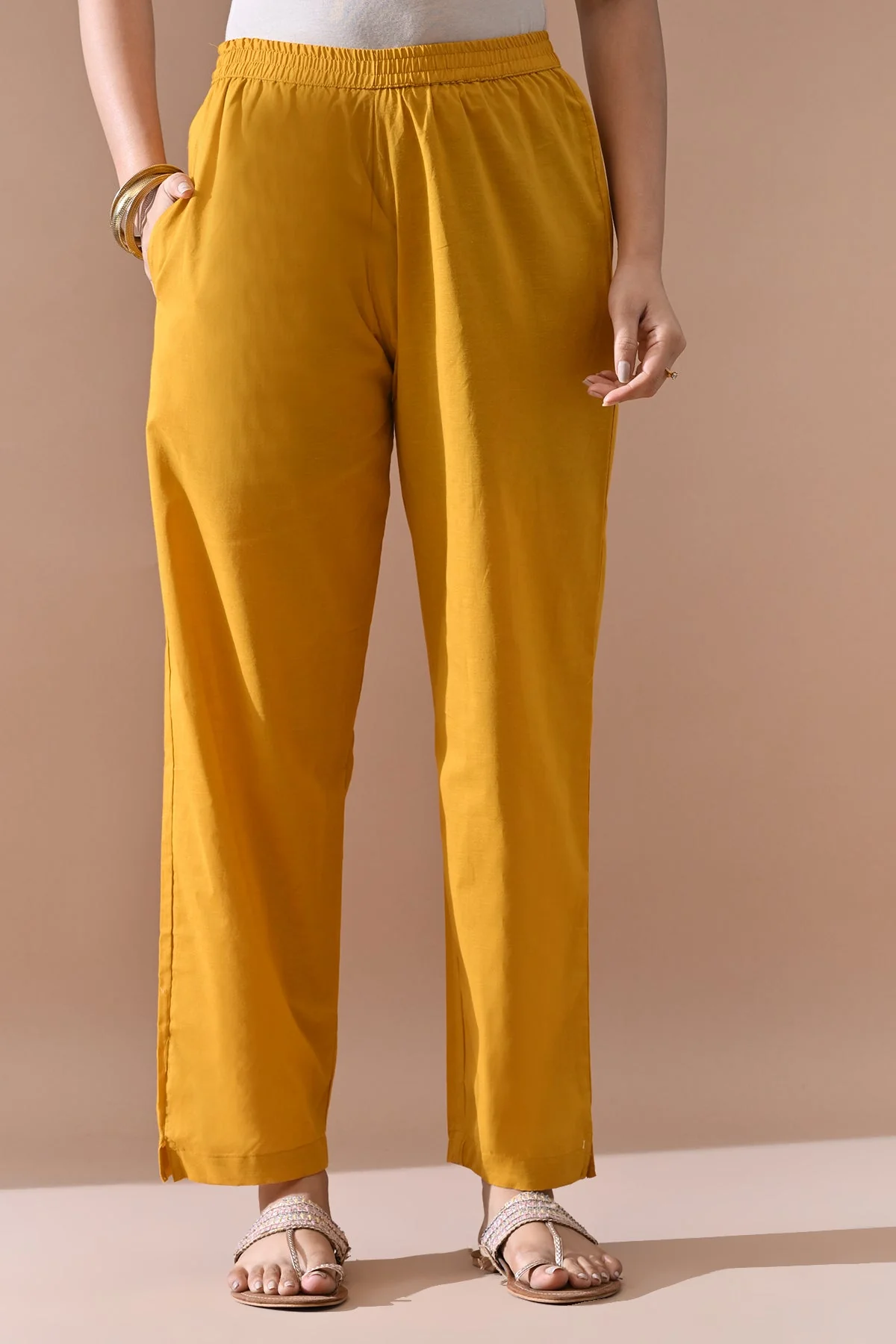 Yellow Printed Embroidered kurta 3 Pcs Set - Image 4