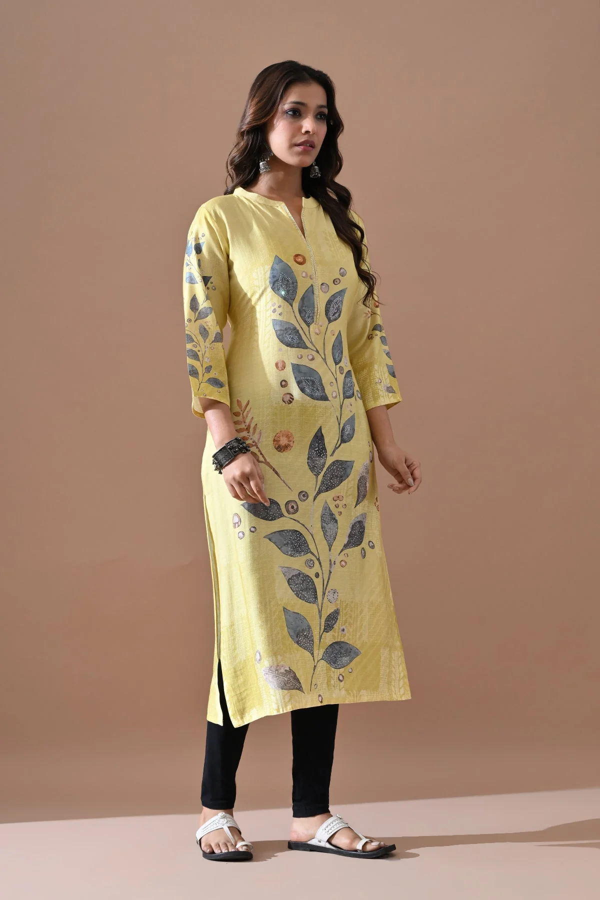 Yellow Printed Kurta - Image 3